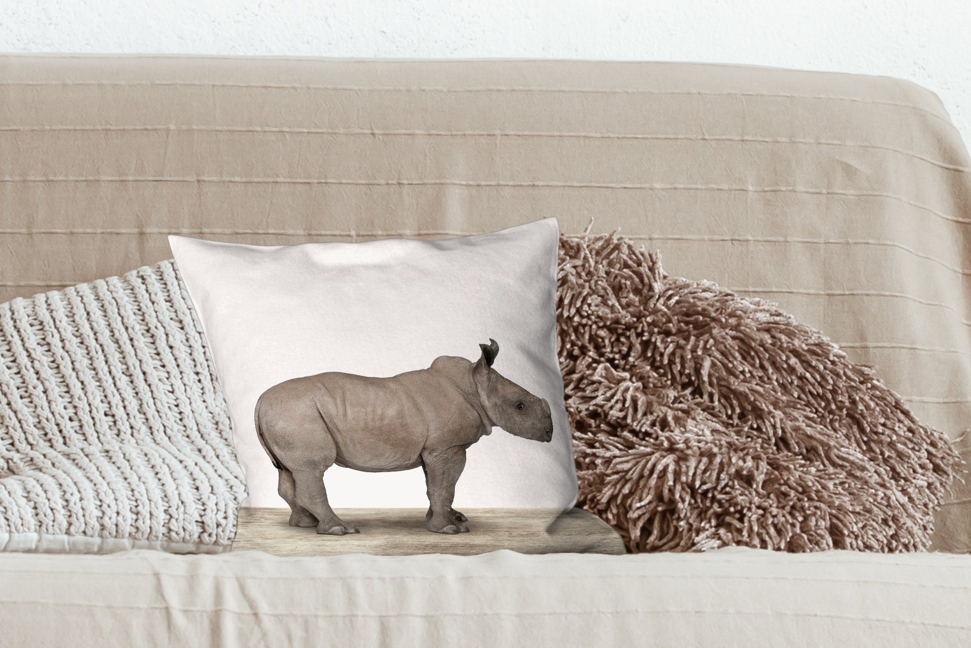 MuchoWow Dekokissen Rhinozeros - Tiere - Schlafzimmer, für Wohzimmer, Sofakissen Zierkissen - Jungen mit Deko, Mädchen, Füllung