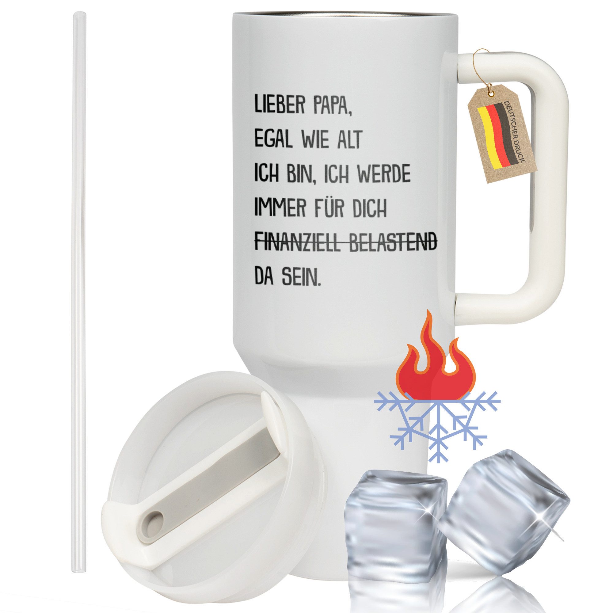 22Feels Thermobecher Papa Geschenk Vatertag XXL Thermobecher Lustig Spruch Edelstahl, Edelstahl (Thermoisoliert), IN DEUTSCHLAND BEDRUCKT - Beidseitig Bedruckter To-Go Tumbler