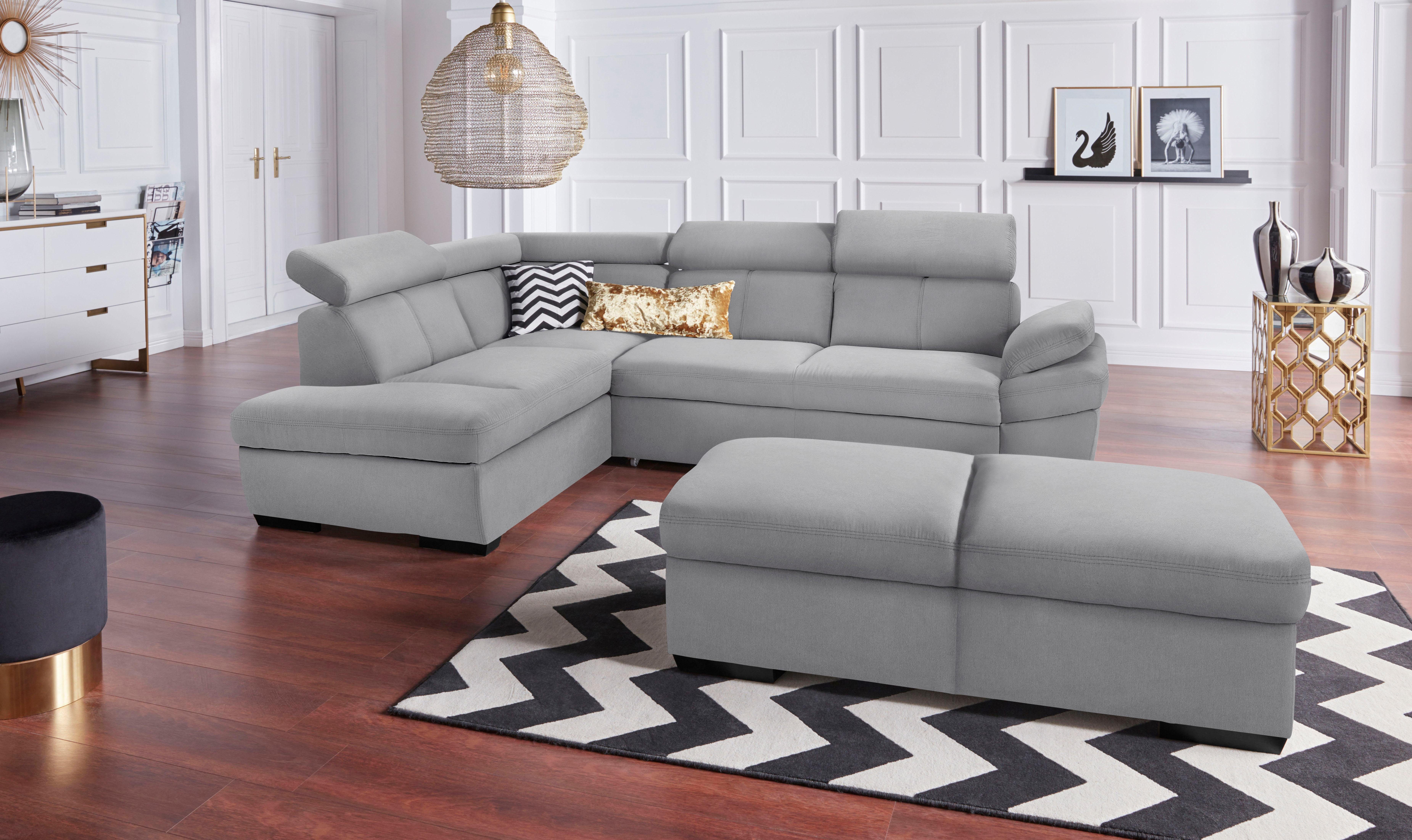 exxpo - sofa fashion Ecksofa Salerno, klassisch modernes Funktionssofa, hoher Sitzkomfort, L-Form, inkl. Kopf- und Armteilverstellung, wahlweise mit Bettfunktion