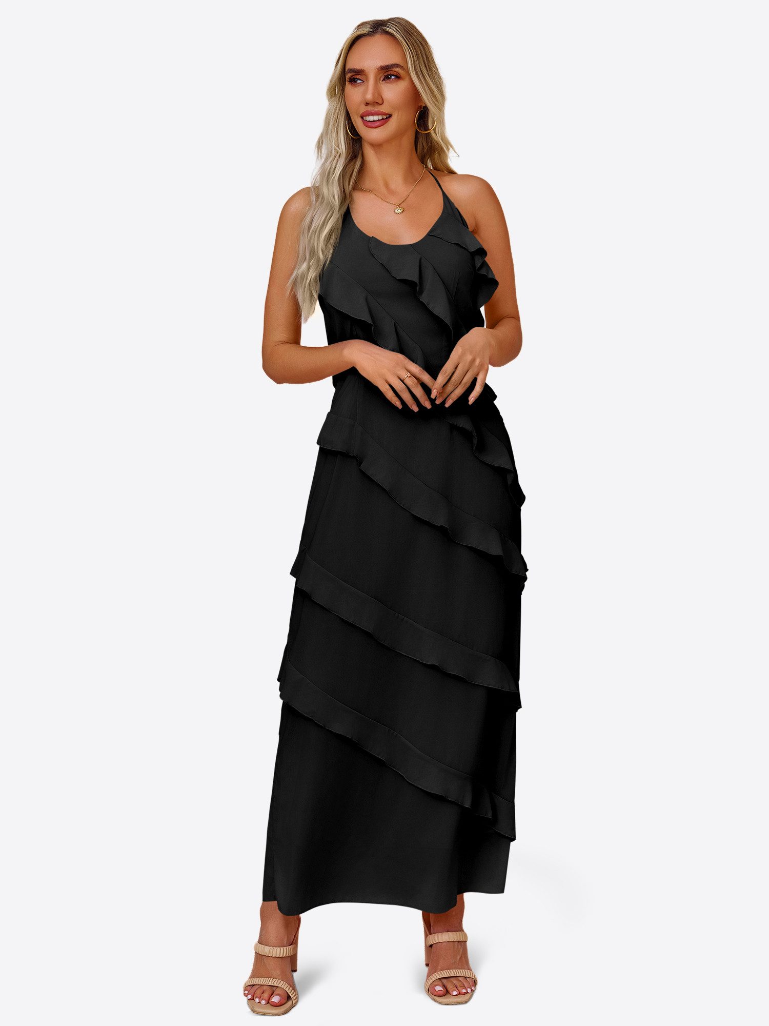 Imily Bela Maxikleid Damen Sexy Rückenfreie Partykleider (Packung, 1-tlg., 1per-Pack) mit Rüschen