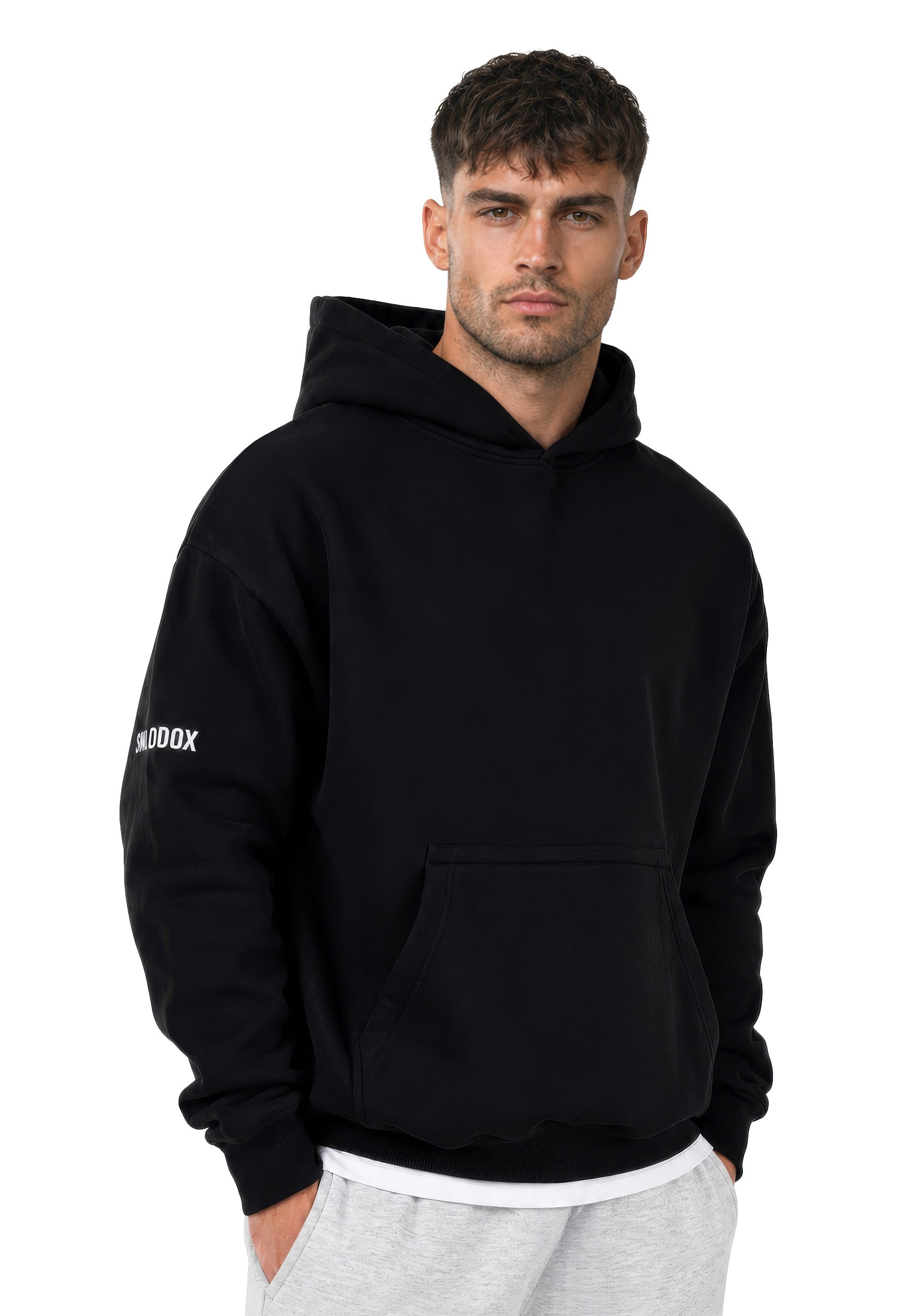 Smilodox Hoodie Koray Herren, Pullover Loose Fit, Kapuze, Fitness & Streetwear Baumwollmix, Sportstyle, Rippbündchen, Arm-Print, Komfort