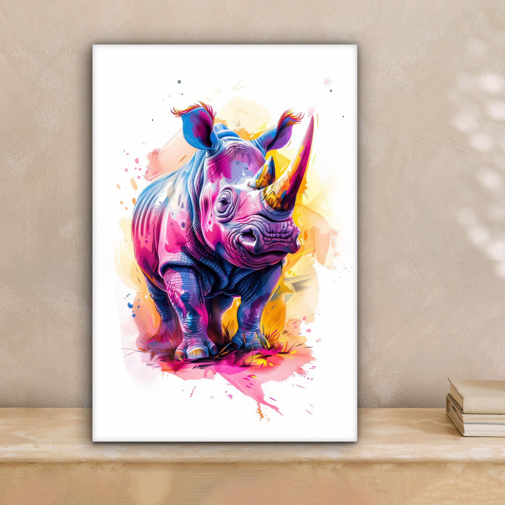 OneMillionCanvasses® Leinwandbild Nashorn - Farbenfroh - günstig online kaufen