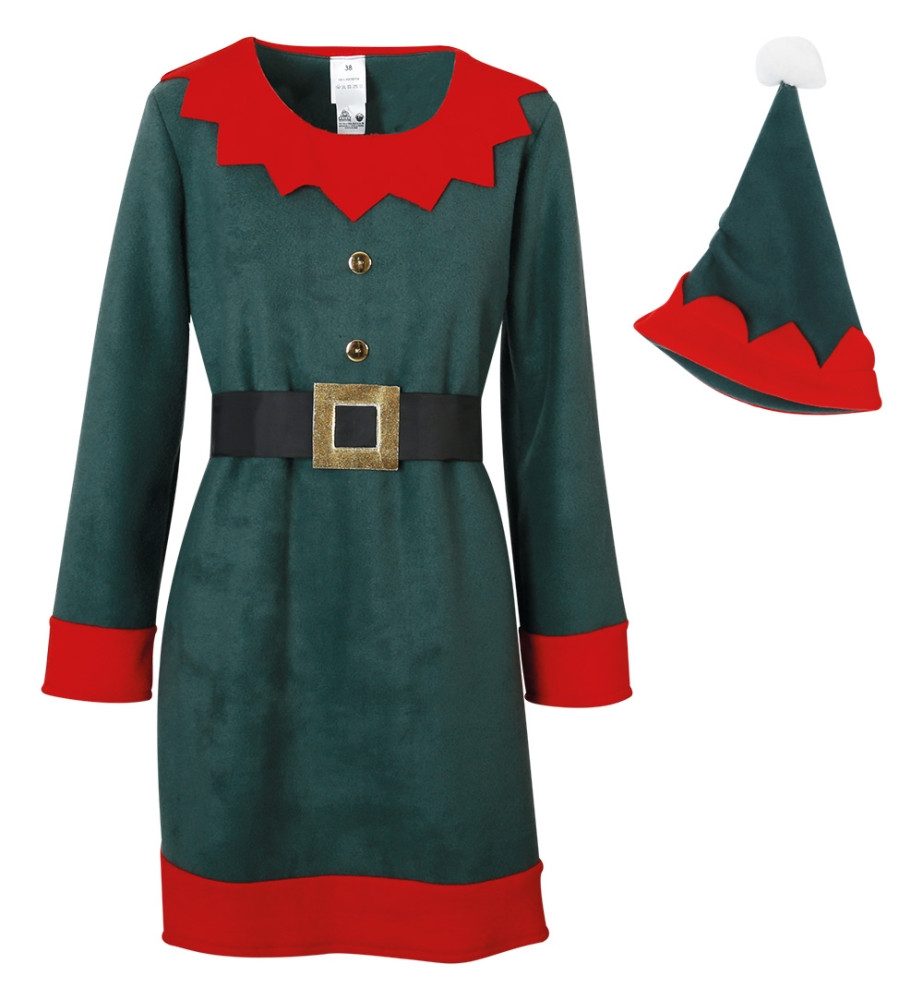 Fries Kostüm Damen Elfen Wichtel Kostüm Kleid mit Elfenmütze und Gürtel Kar günstig online kaufen