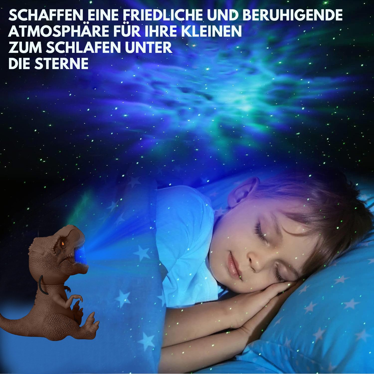 Rosnek Projektionslampe Sternenhimmel Projektor Dimmbar, Dinosaurier Nachlicht Nebel-Stern, Geschwindigkeit Einstellbar Drehbar Timer Deko Stimmungslicht Braun – Bild 5 von 5