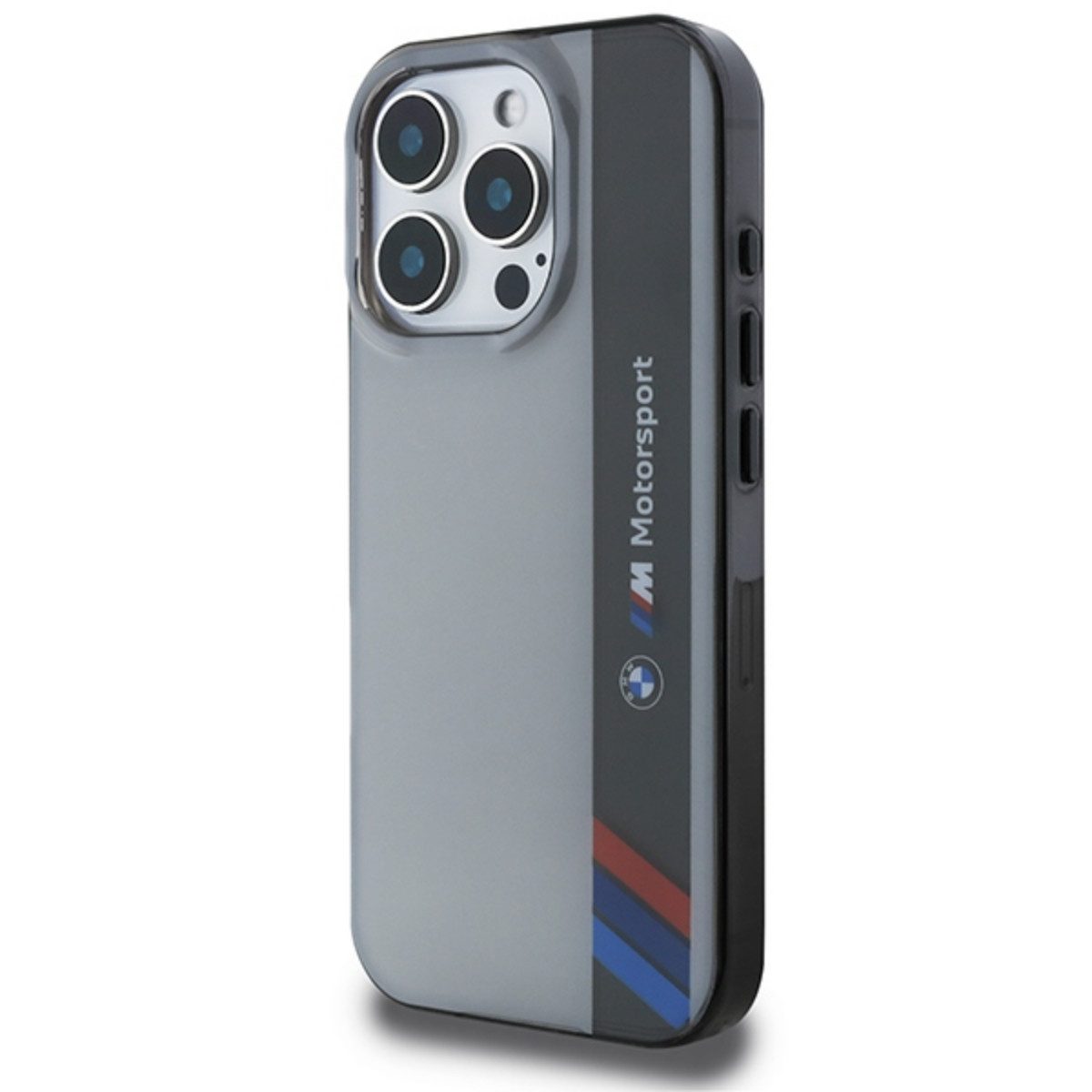 BMW Handyhülle Motorsport Vertica Magnetfunktion Kompatibel mit iPhone 16 Pro Grau 6,3, Sportliches IML Case mit vertikalem Motorsport Streifen