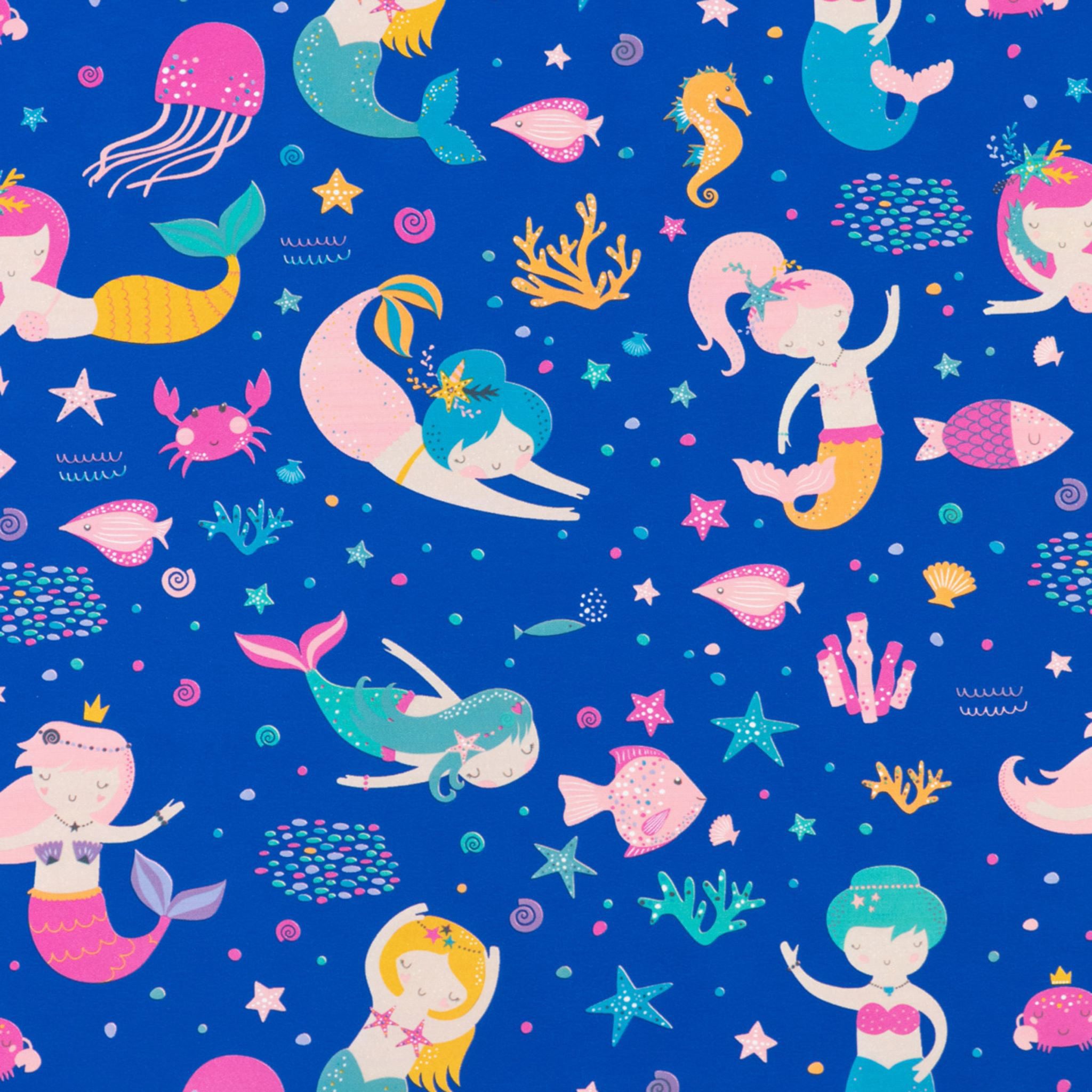 Star Geschenkpapier, Geschenkpapier Meerjungfrau Muster 70cm x 2m Rolle Blau