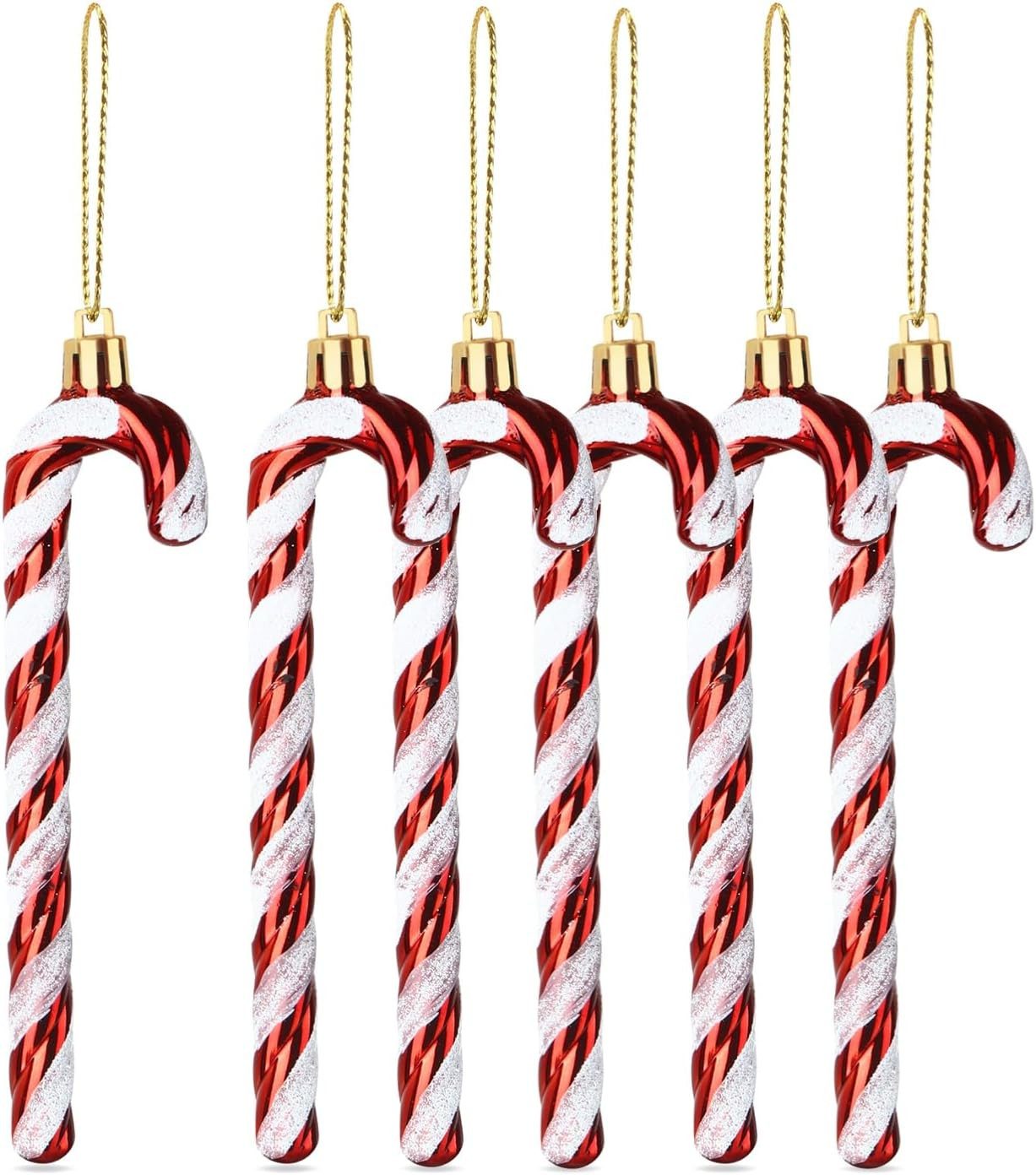 TK Gruppe Weihnachtsbaumkugel 6x Zuckerstangen rot-weiß – glitzernder Baums günstig online kaufen