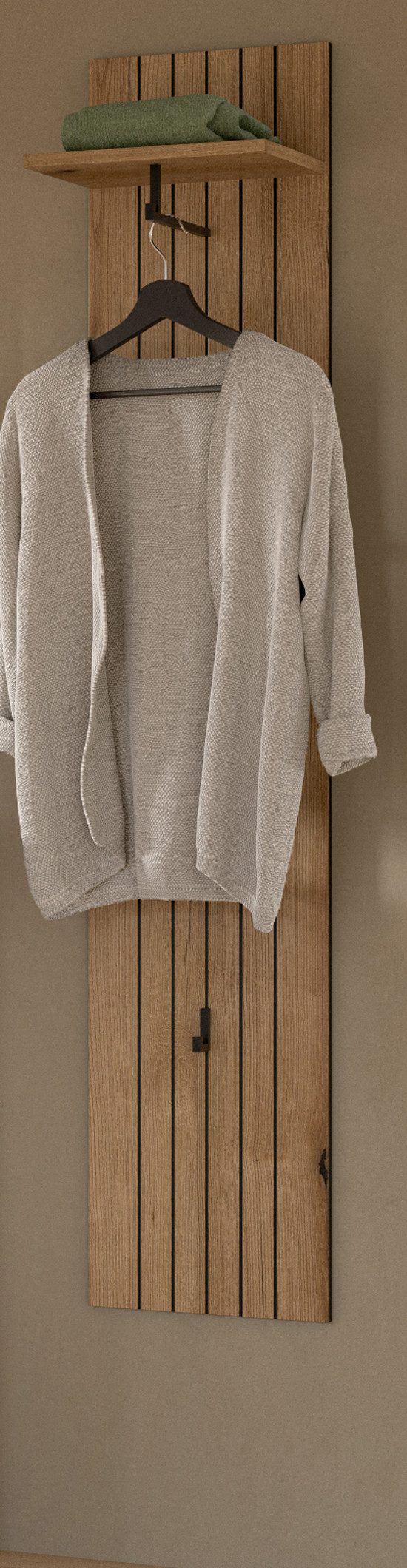 Inn.Furn Garderobenpaneel Loreno (Wandgarderobe in Evoke Eiche mit schwarzen Fräsungen, 31 x 160 cm), mit gefrästen Leisten