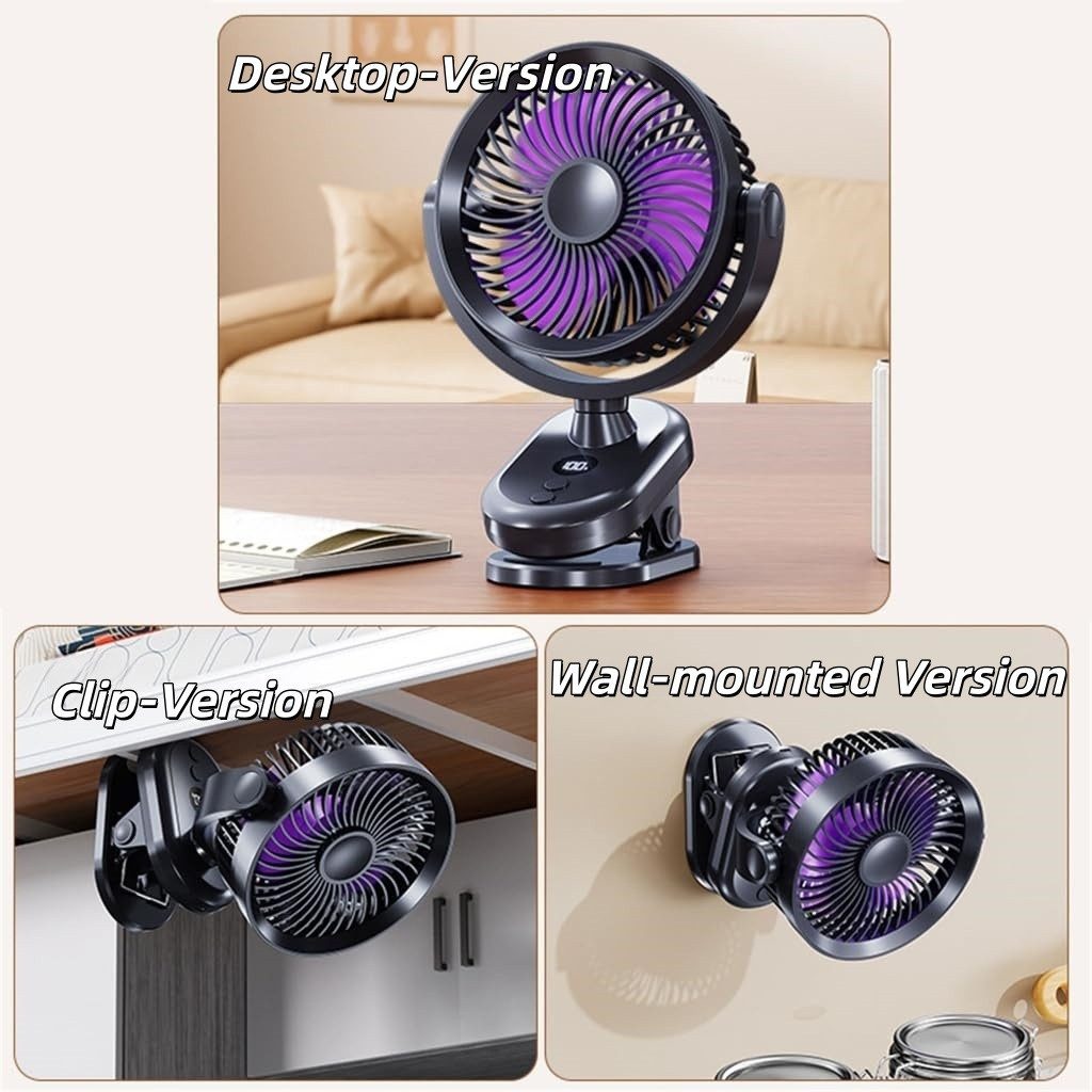 nsihing Mini USB-Ventilator Tragbarer Clip-On-Ventilator, Akku-Ventilator mit Led, USB-Tischventilator für Büro, Reisen im Freien, Camping