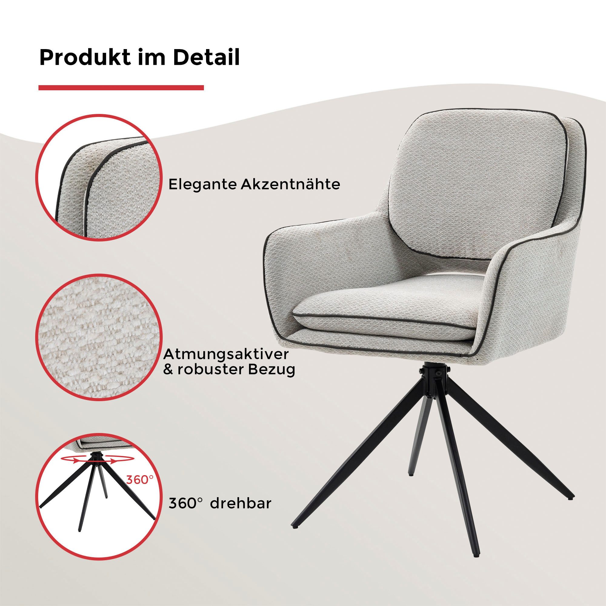 Duo Collection Esszimmerstuhl Esra (Set, 2 St), drehbar, extra Polsterung im Sitzbereich