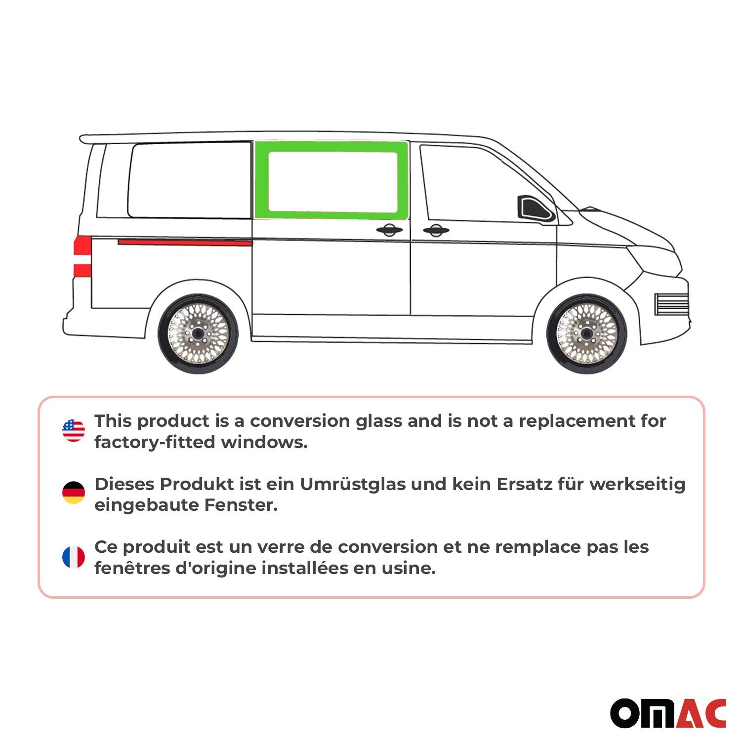 OMAC Fenster Seitenscheibe für VW T5 2003-2015 Rechts Schiebetür L1 L2, (1 St), Haltbar, Langlebig