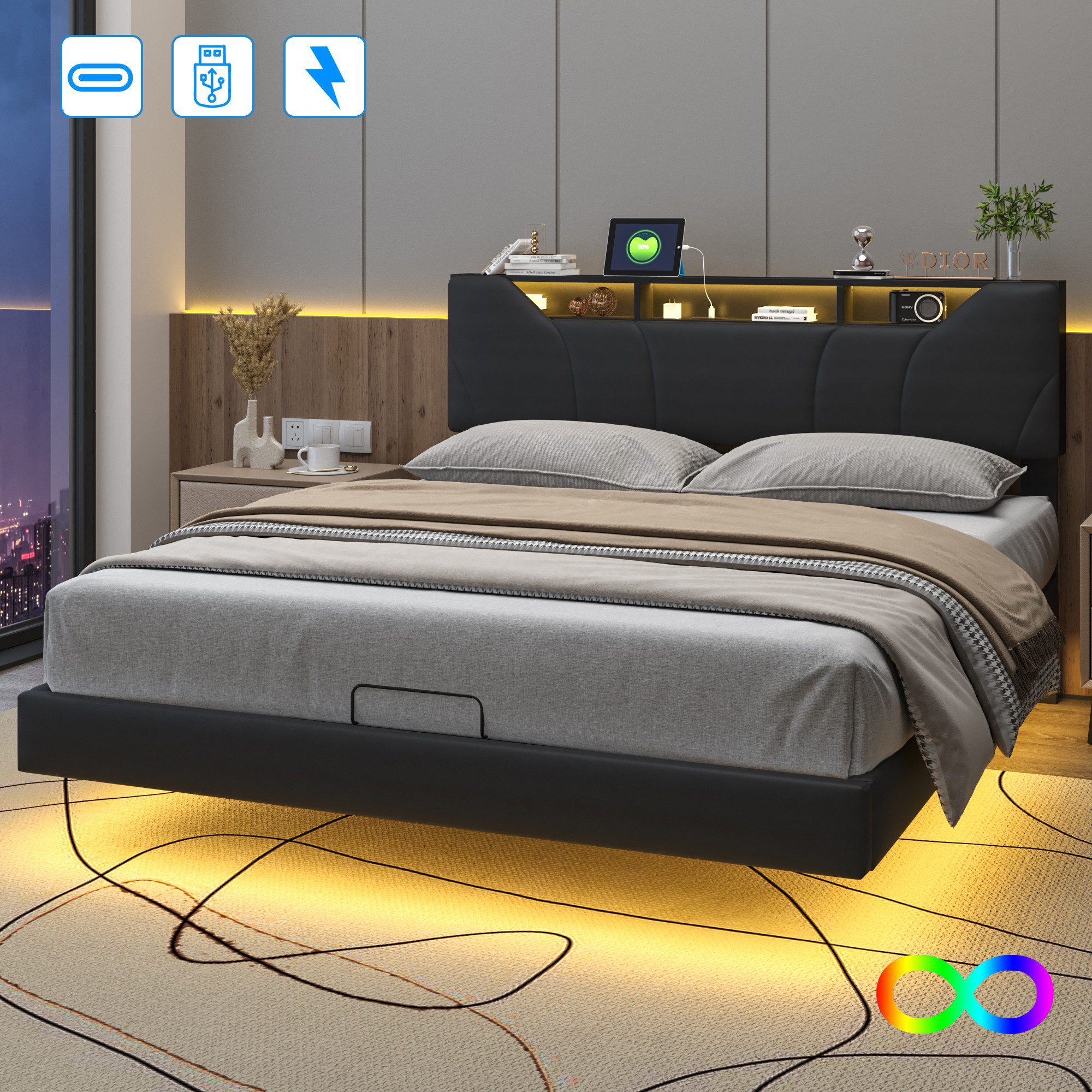 Furnishings Home Polsterbett Doppelbett mit LED günstig online kaufen