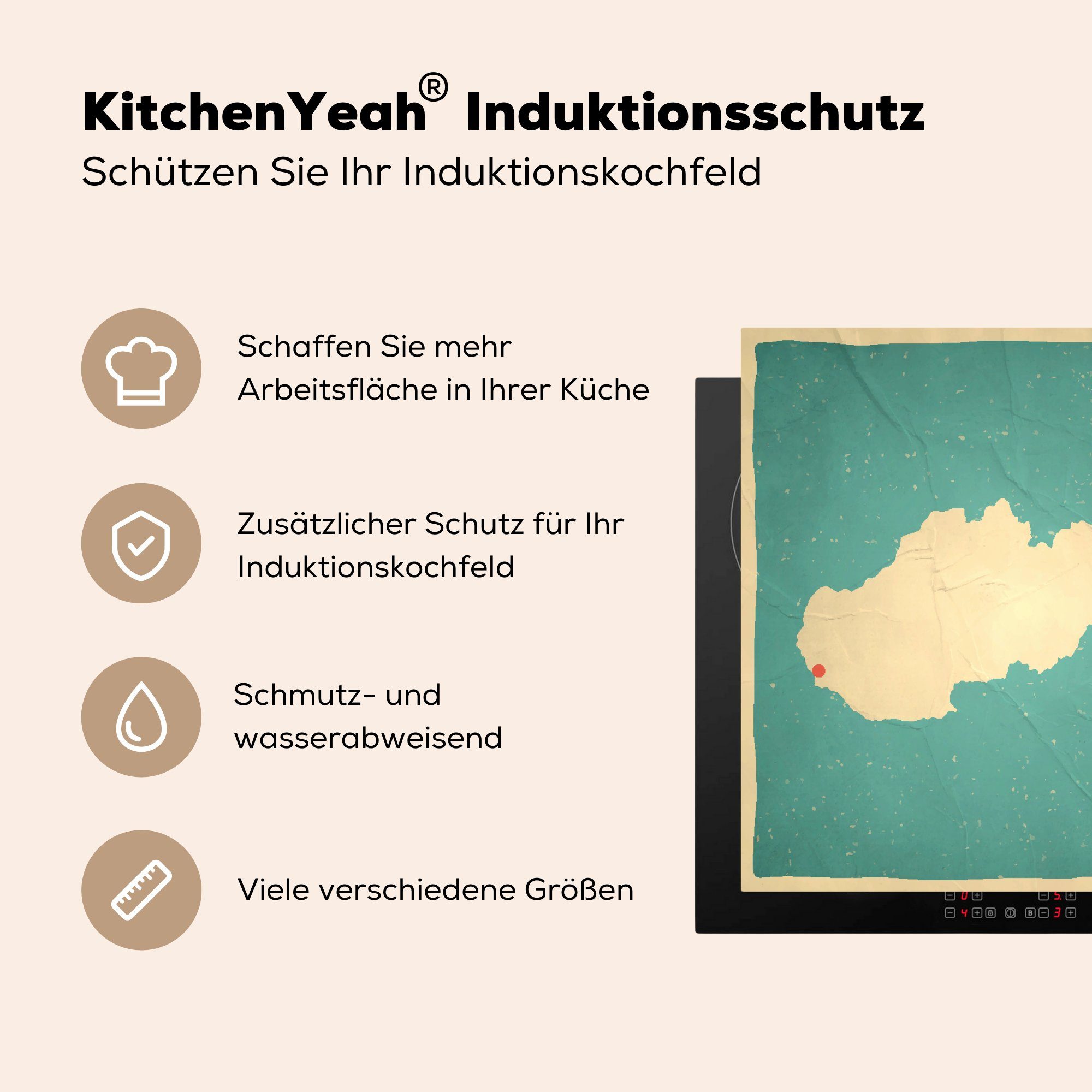 cm, Illustration der (1 auf küche Vinyl, MuchoWow Ceranfeldabdeckung, Arbeitsplatte alten für Slowakei Papier, Herdblende-/Abdeckplatte tlg), einem 78x78