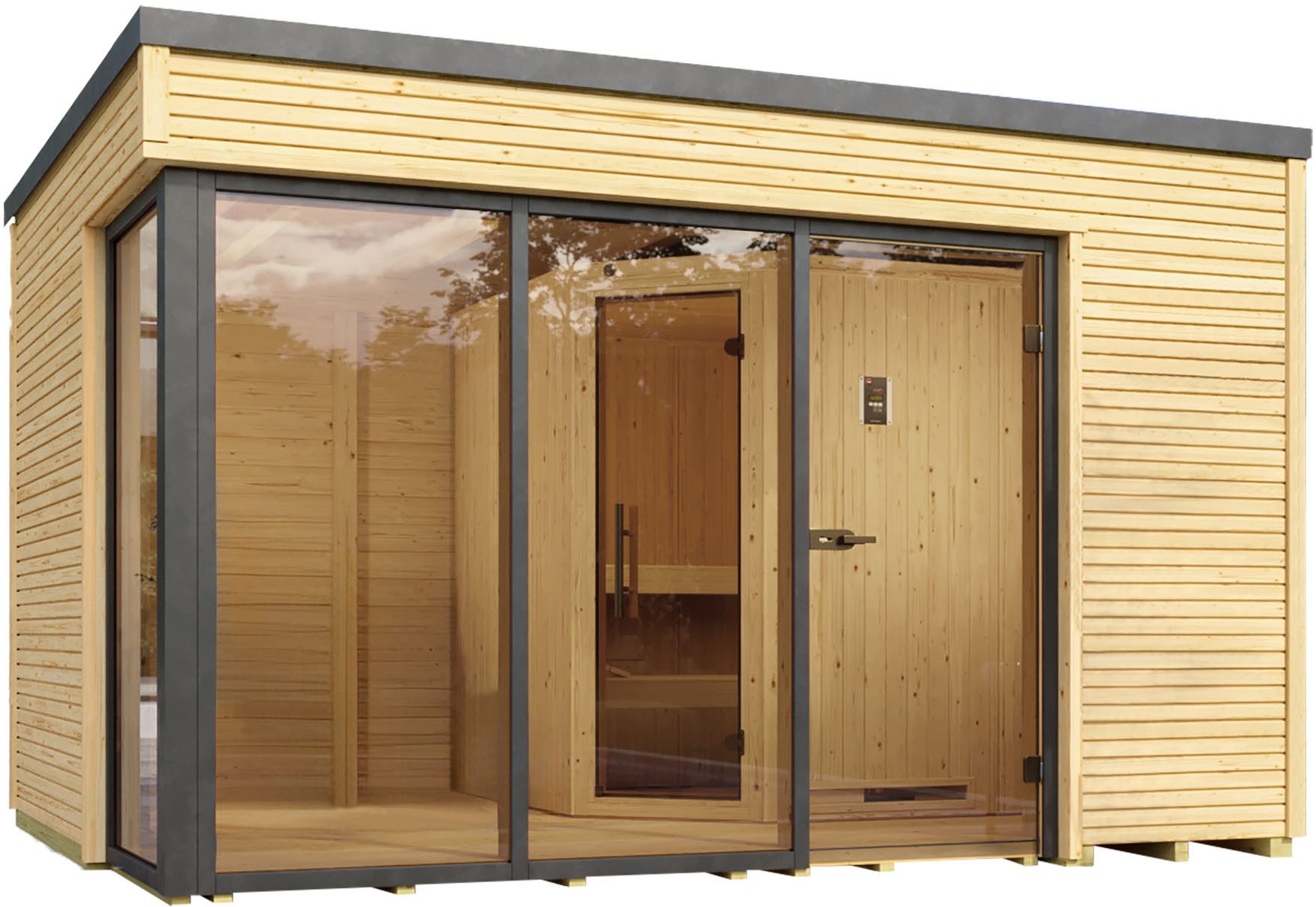 weka Saunahaus Design-Saunahaus Cubilis, BxTxH: 388 x 314 x 249 cm, 45 mm, Blockbohlen, modernes wekaLine-Profil