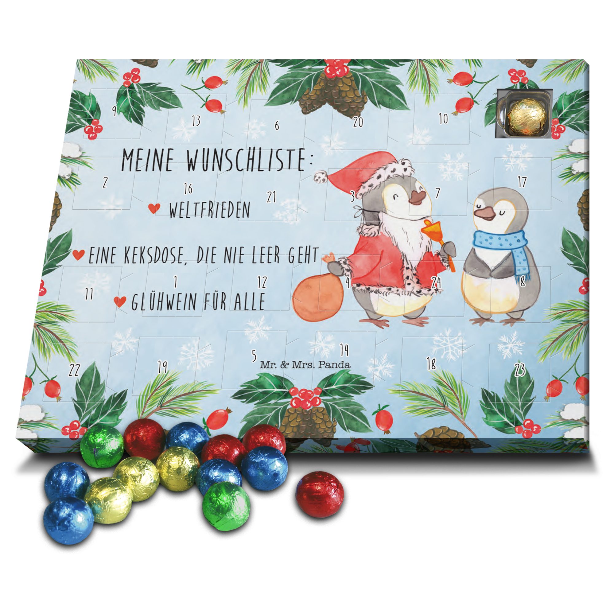 Mr. & Mrs. Panda Adventskalender Pinguin Wunschliste - Weiß - Geschenk, Adventskalender, Nikolaus, Win (1-tlg)