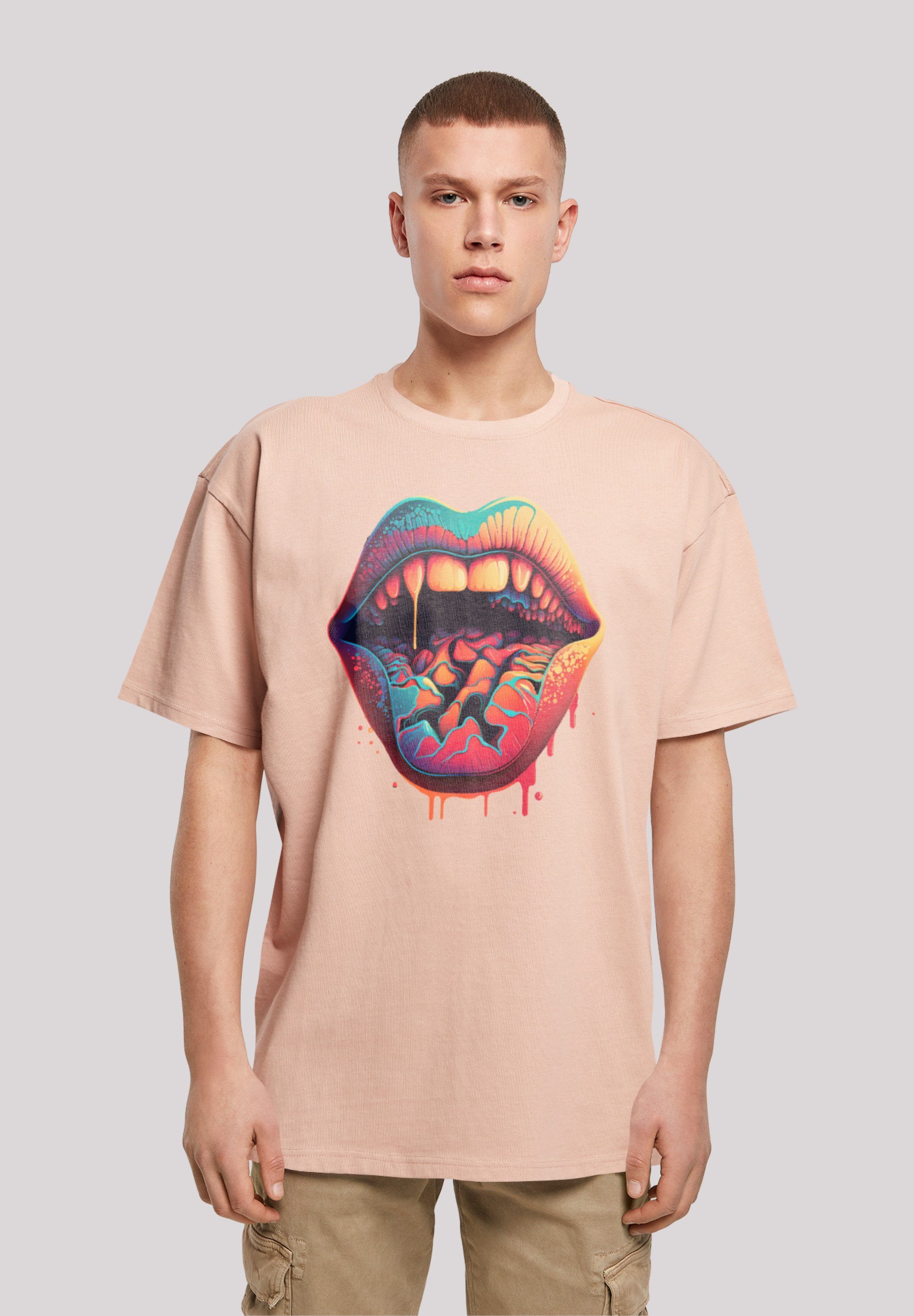 F4NT4STIC T-Shirt Drooling Lips OVERSIZE TEE Print amber