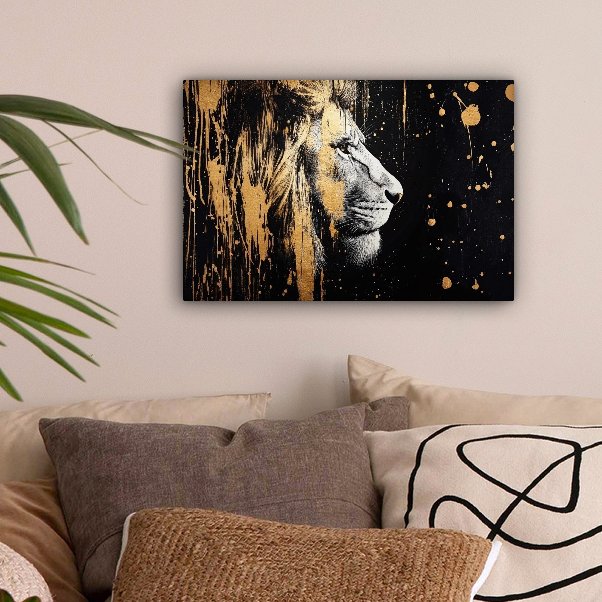 OneMillionCanvasses® Leinwandbild Porträt - Löwe - Abstrakt - Gold, Fotodru günstig online kaufen