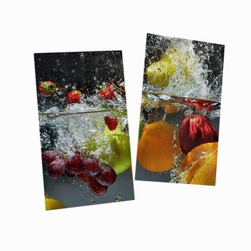 Wallario Herd-Abdeckplatte Früchte im und unter Wasser - Splashing Fruits, ESG-Sicherheitsglas, (Glasplatte, 2 tlg., inkl. 5mm Noppen), verschiedene Größen