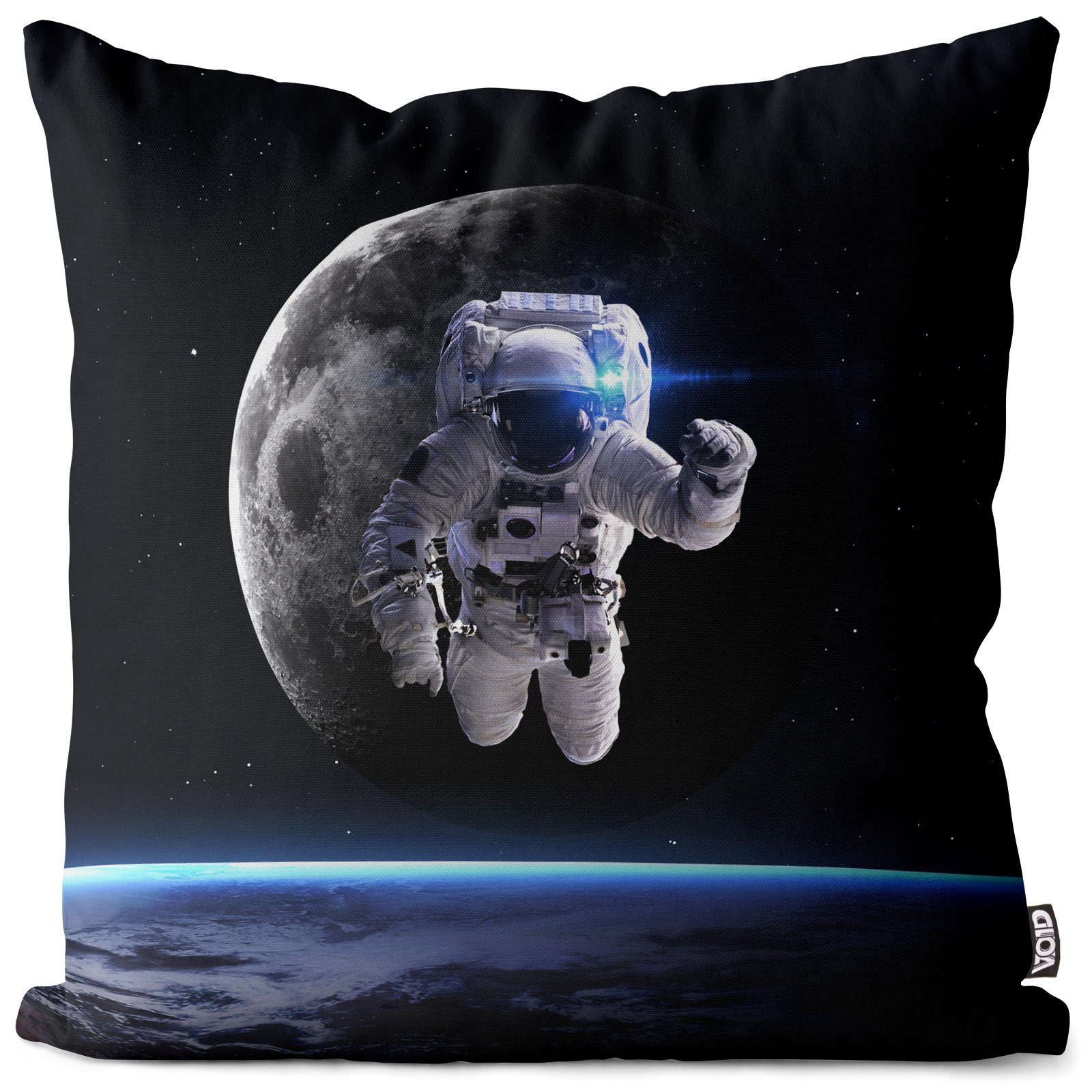 Kissenbezug Raumschiff Astronaut Raumfahrer Sterne Mond (1 Kissenbezug, Sofa-Kissen Weltall Astronaut Mond Stück), VOID