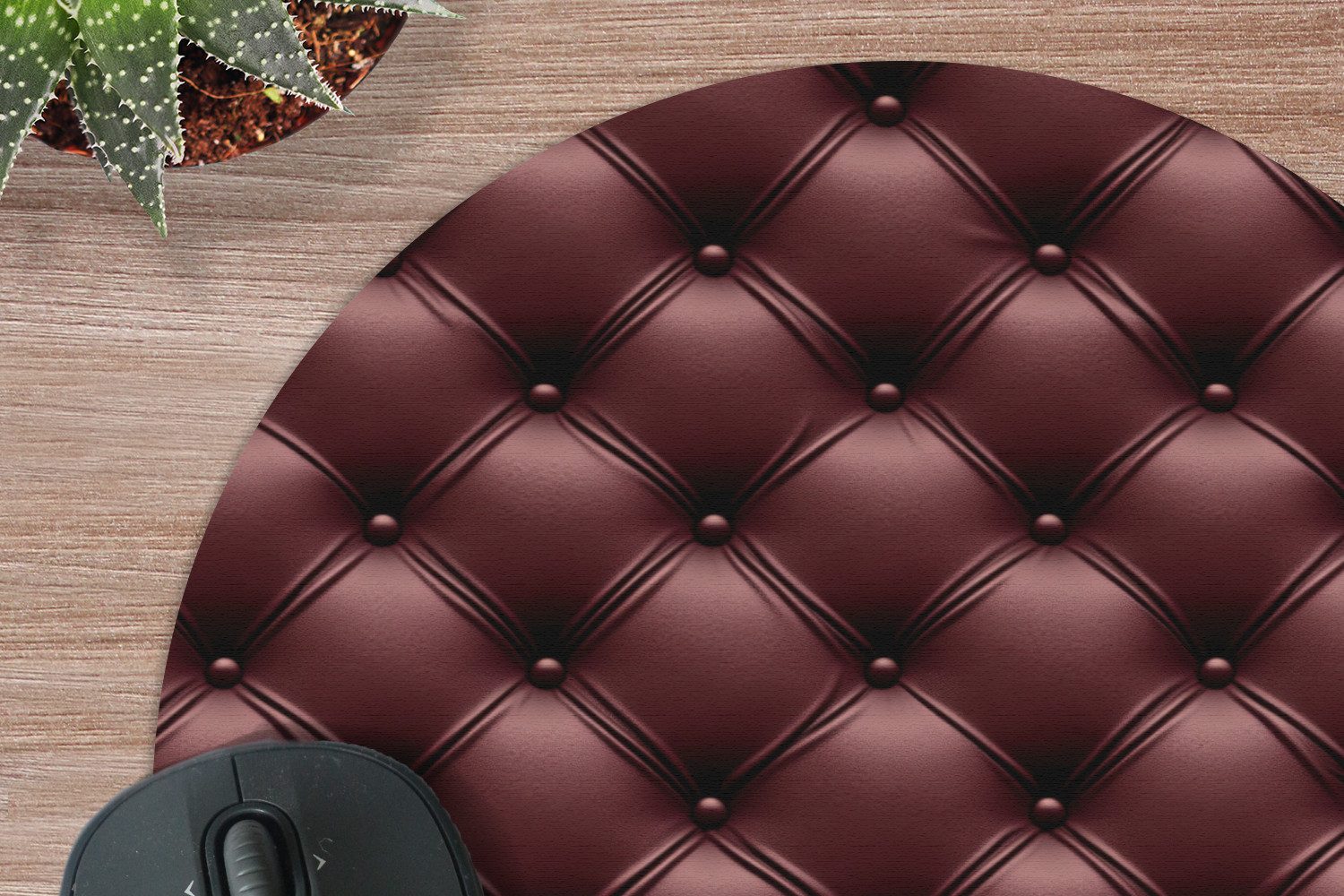 MuchoWow Mauspad Leder - Muster - Bordeaux (1-St), Mousepad mit Rutschfester Unterseite, Gaming, Rund, 30x30 cm