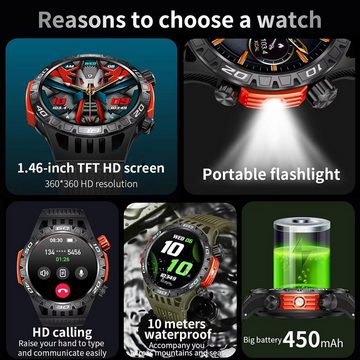 findtime Multifunktionsgerät Smartwatch (1.28 Zoll, Android,iOS), Military Fitnessuhr Telefonfunktion Gesundheitsuhr Blutdruckmessung
