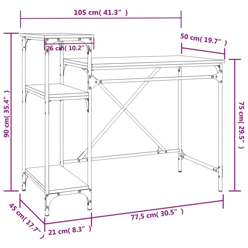 furnicato Schreibtisch mit 105x50x90 Eichen-Optik Braun Regal cm