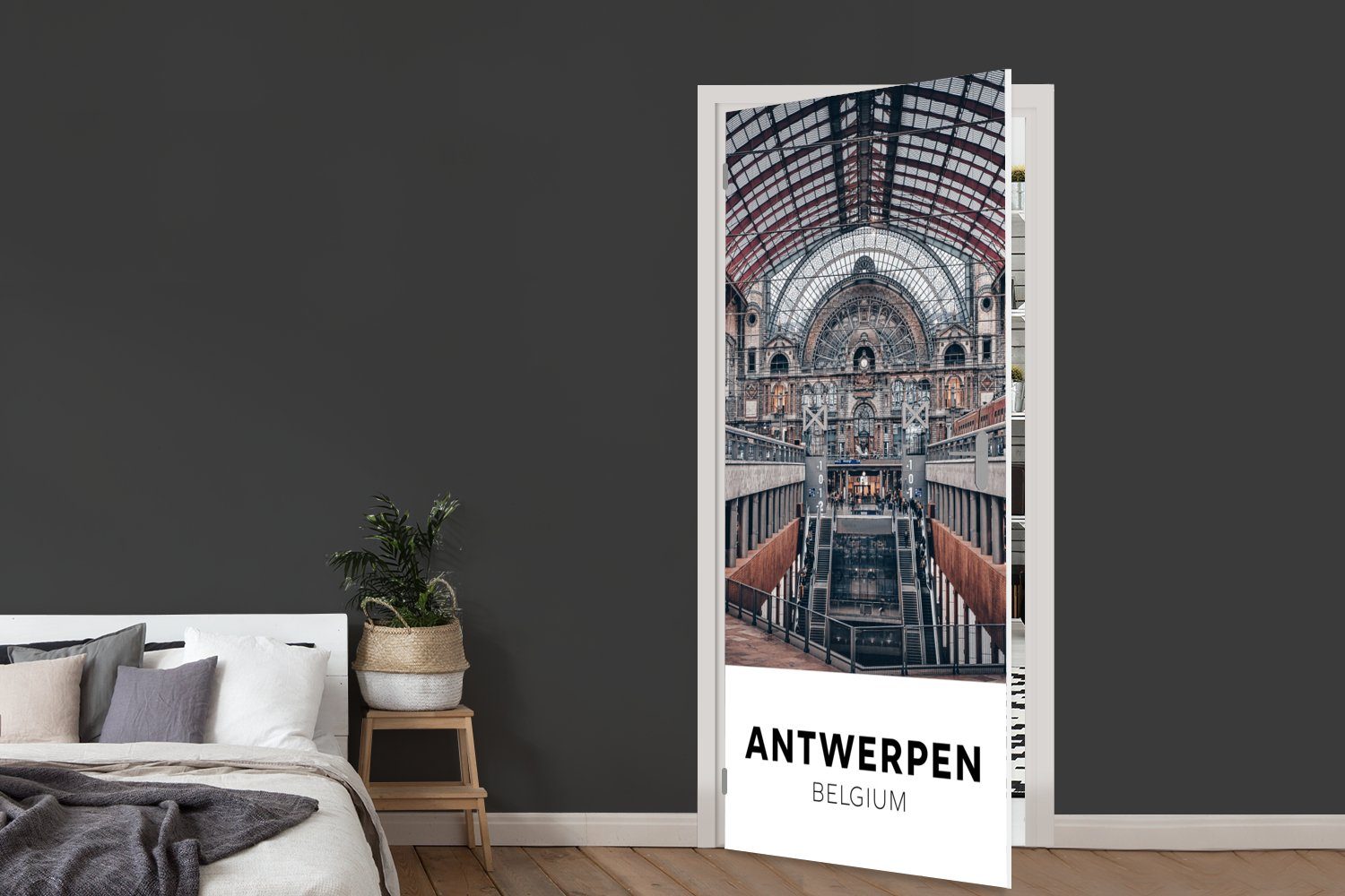Belgien Fototapete - Tür, MuchoWow (1 75x205 Matt, - cm Türtapete für Türaufkleber, St), bedruckt, Zug, Antwerpen