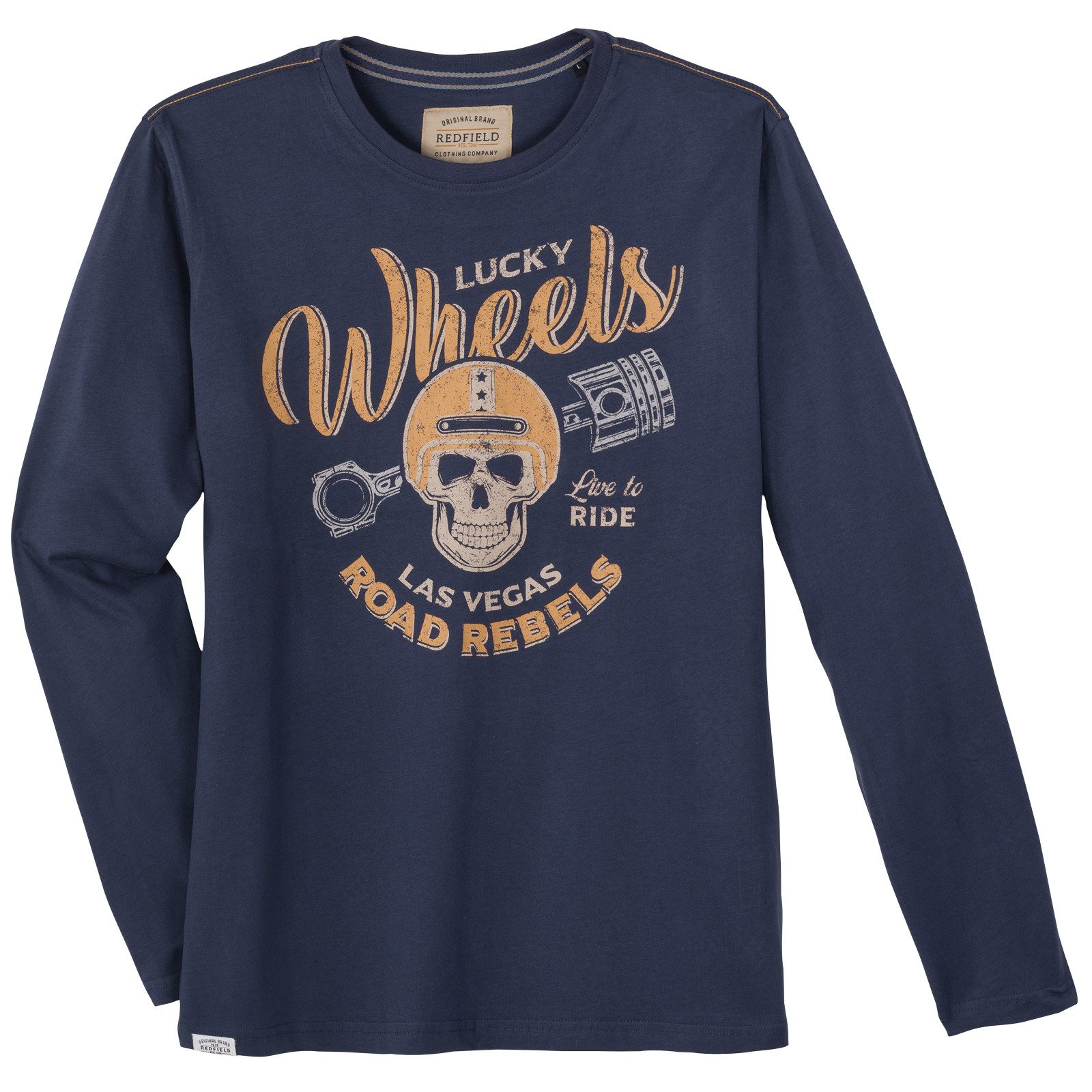 redfield Langarmshirt Redfield Übergröße Langarmshirt Skullprint denimblau