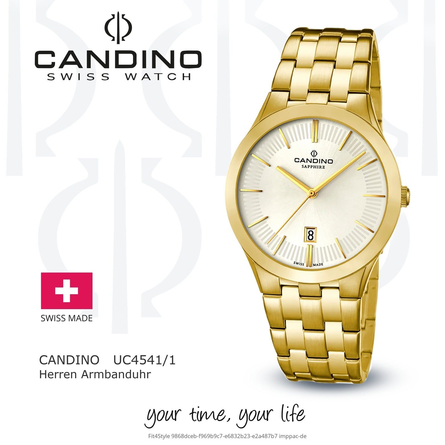 Uhr Edelstahl Herren beschichtet Herren Gelbgold Candino Luxus PVD gold, Armbanduhr Quarzuhr rund, Analog C4541/1, Candino