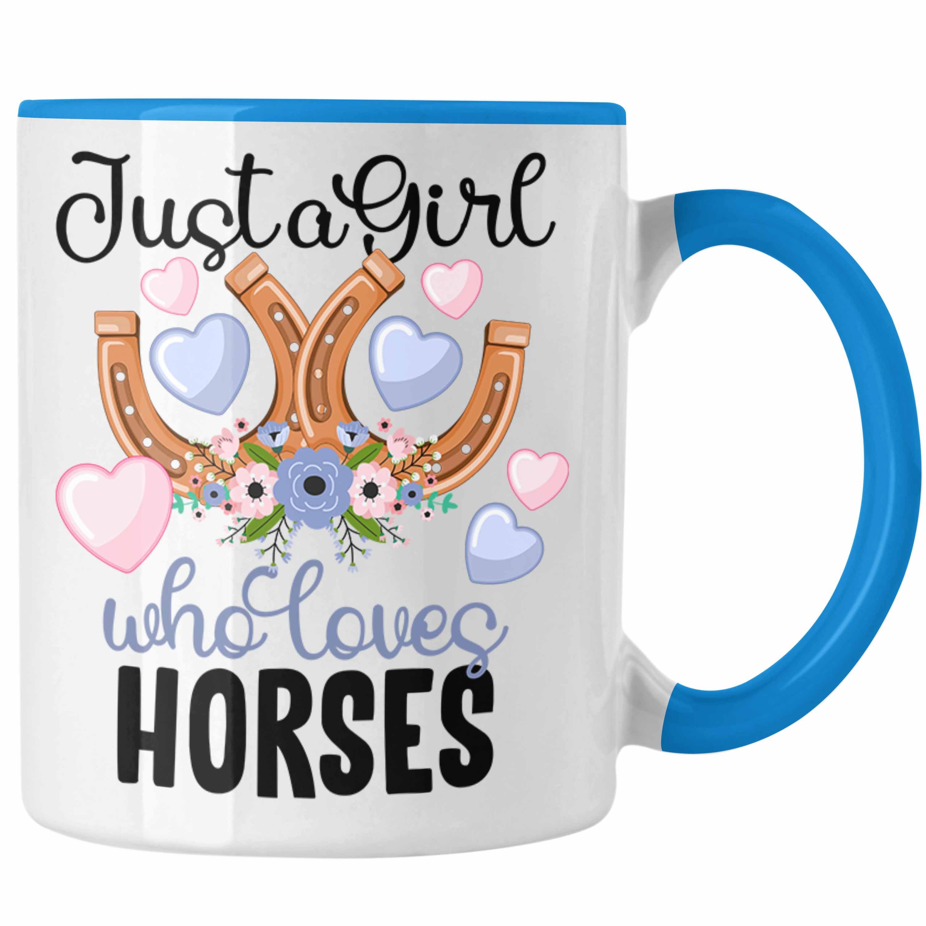 Trendation Tasse Pferde Reiterin Tasse Geschenk für Mädchen Reiten Blau