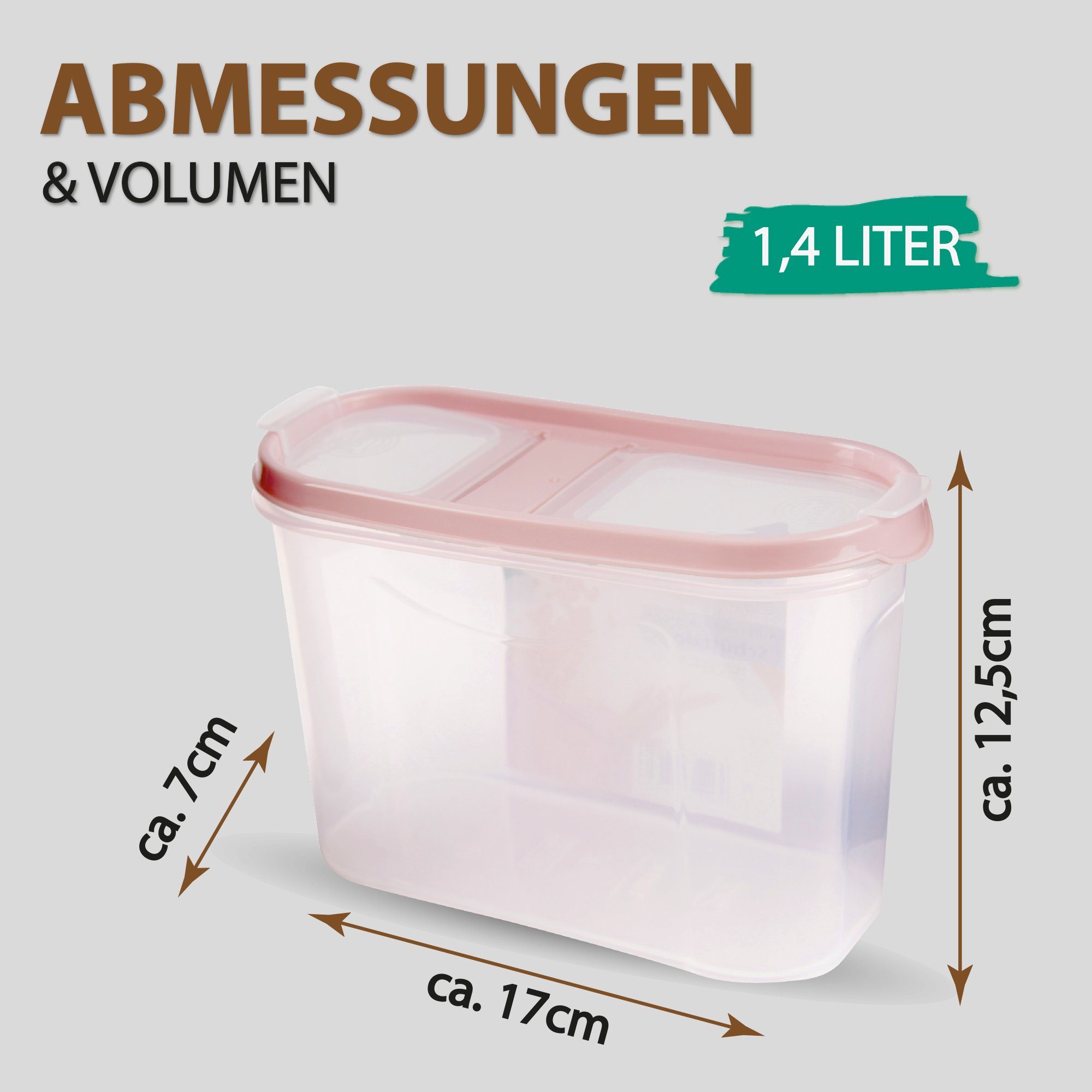 Bestlivings Vorratsdose Müslispender 1,4L - 4,5L, Kunststoff, (3-tlg., 1,4 Liter (7cm x 17cm x 12,5cm), Schüttdose für Lebensmittel, Vorratsbehälter Set - Frischhaltedosen