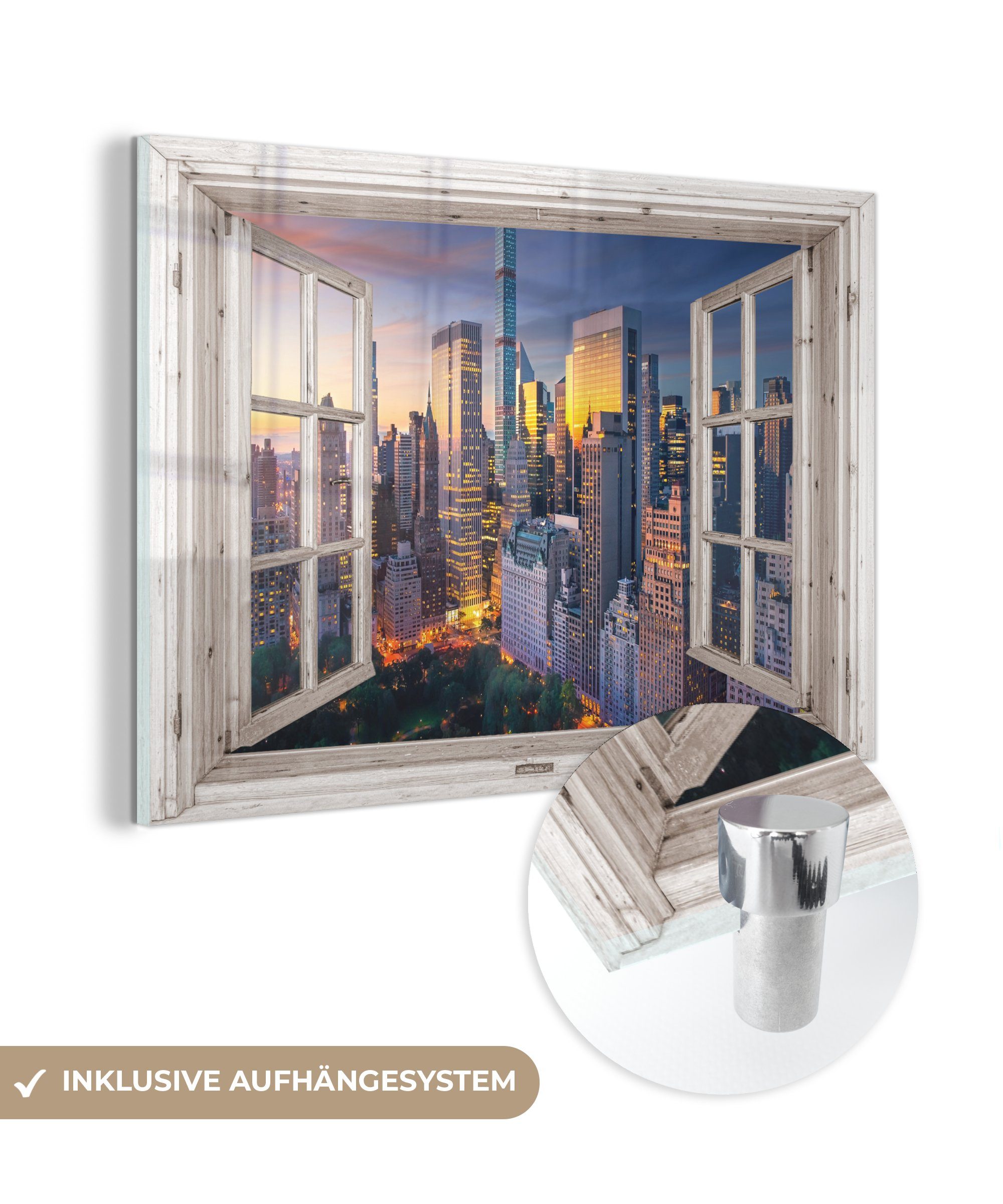 MuchoWow Acrylglasbild Ansicht - New York - Skyline, (1 St), Glasbilder - Bilder auf Glas Wandbild - Foto auf Glas - Wanddekoration