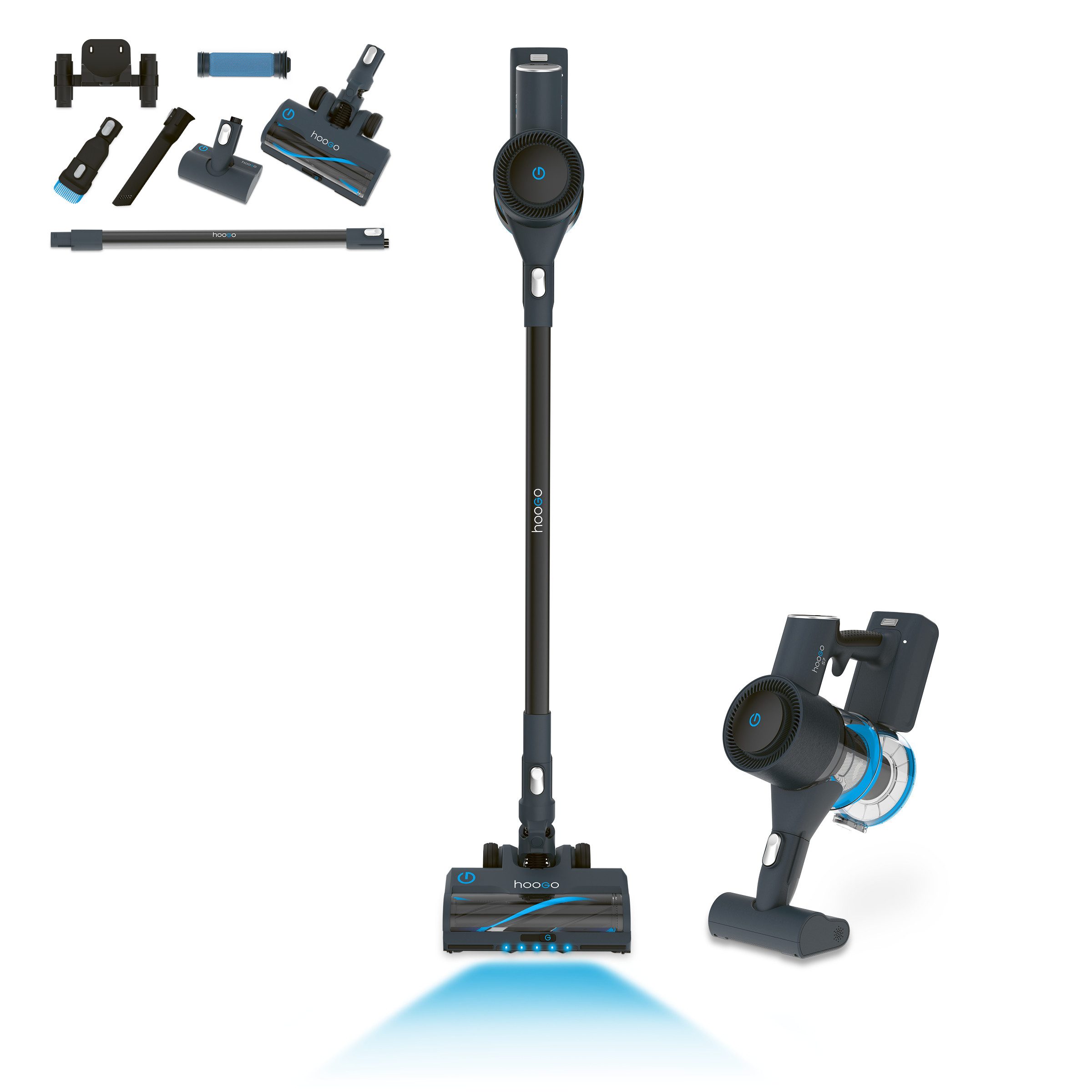 hoogo Akku-Hand-und Stielstaubsauger SC701, 450 W, beutellos, Deutsche Qualität, 60min Laufzeit, 360° Saugen, Allergiker, Tierhaare