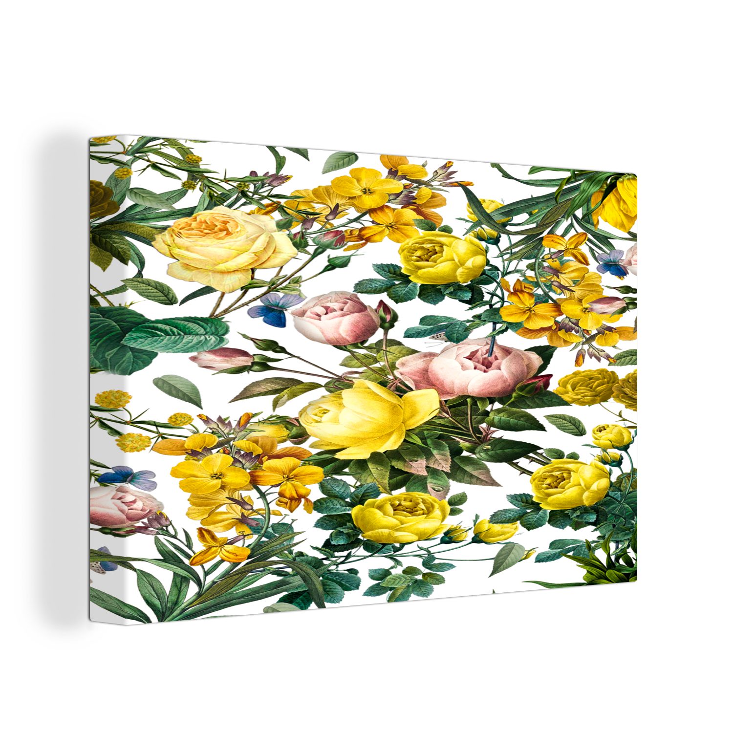 OneMillionCanvasses® Leinwandbild Blumen - Gelb - Weiß, (1 St), Wandbild Leinwandbilder, Aufhängefertig, Wanddeko, 30x20 cm
