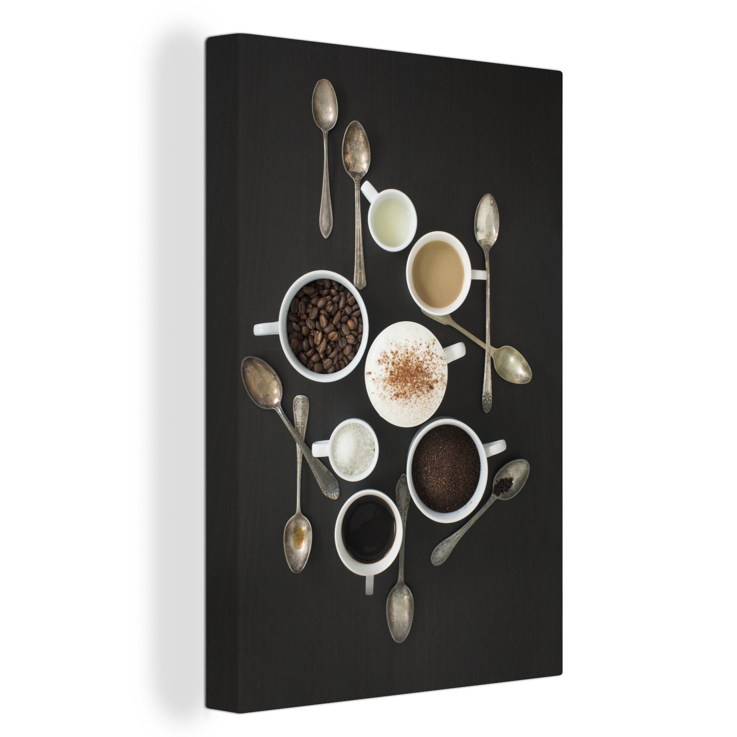 OneMillionCanvasses® Leinwandbild Kaffeebecher und Kaffeebohnen, (1 St), Leinwandbild fertig bespannt inkl. Zackenaufhänger, Gemälde, 20x30 cm