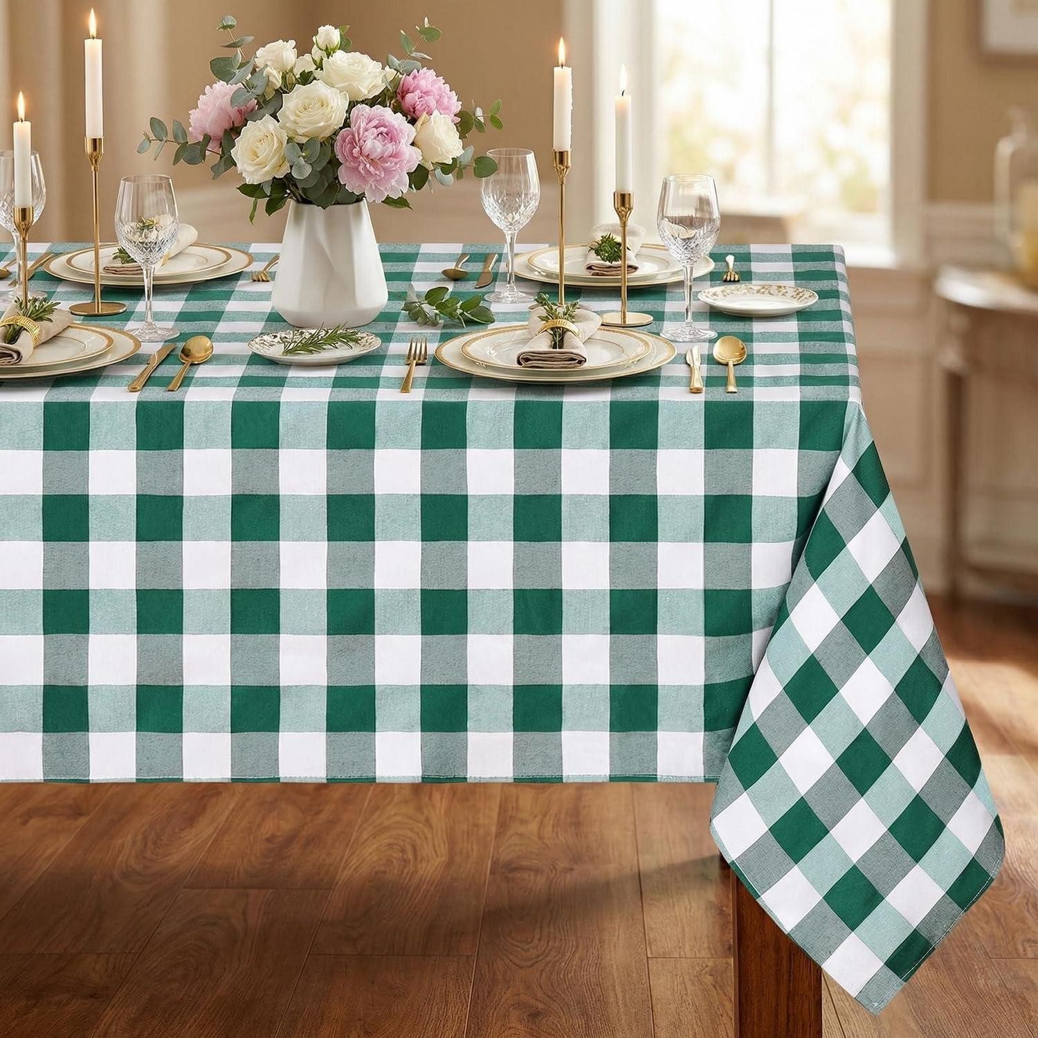 LuxusKollektion Tischdecke Tischdecke Kariert Grün Weiß 140x300cm (1-tlg)