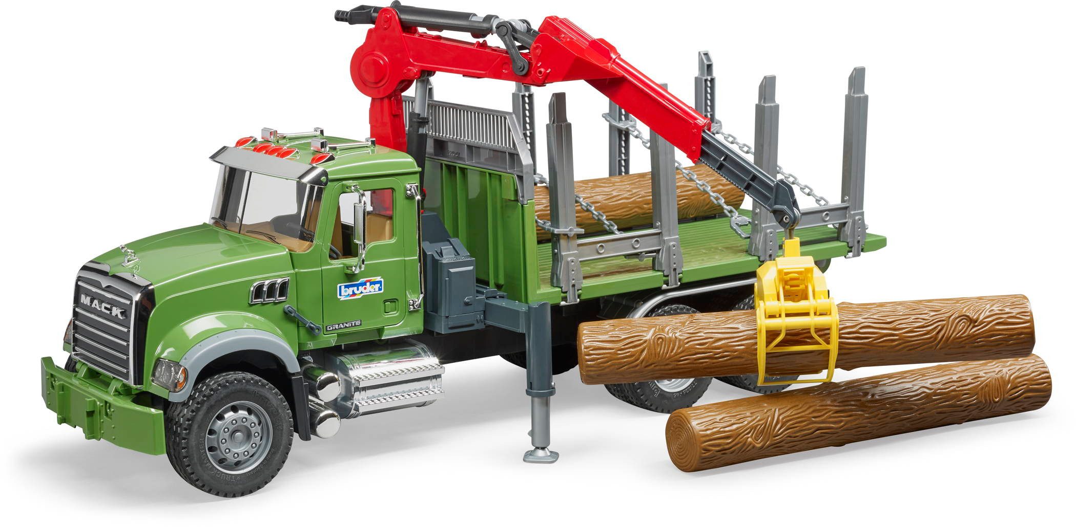Bruder® Spielzeug-Kran MACK Granite Holztransport-LKW Ladekran, Greifer, 3 günstig online kaufen
