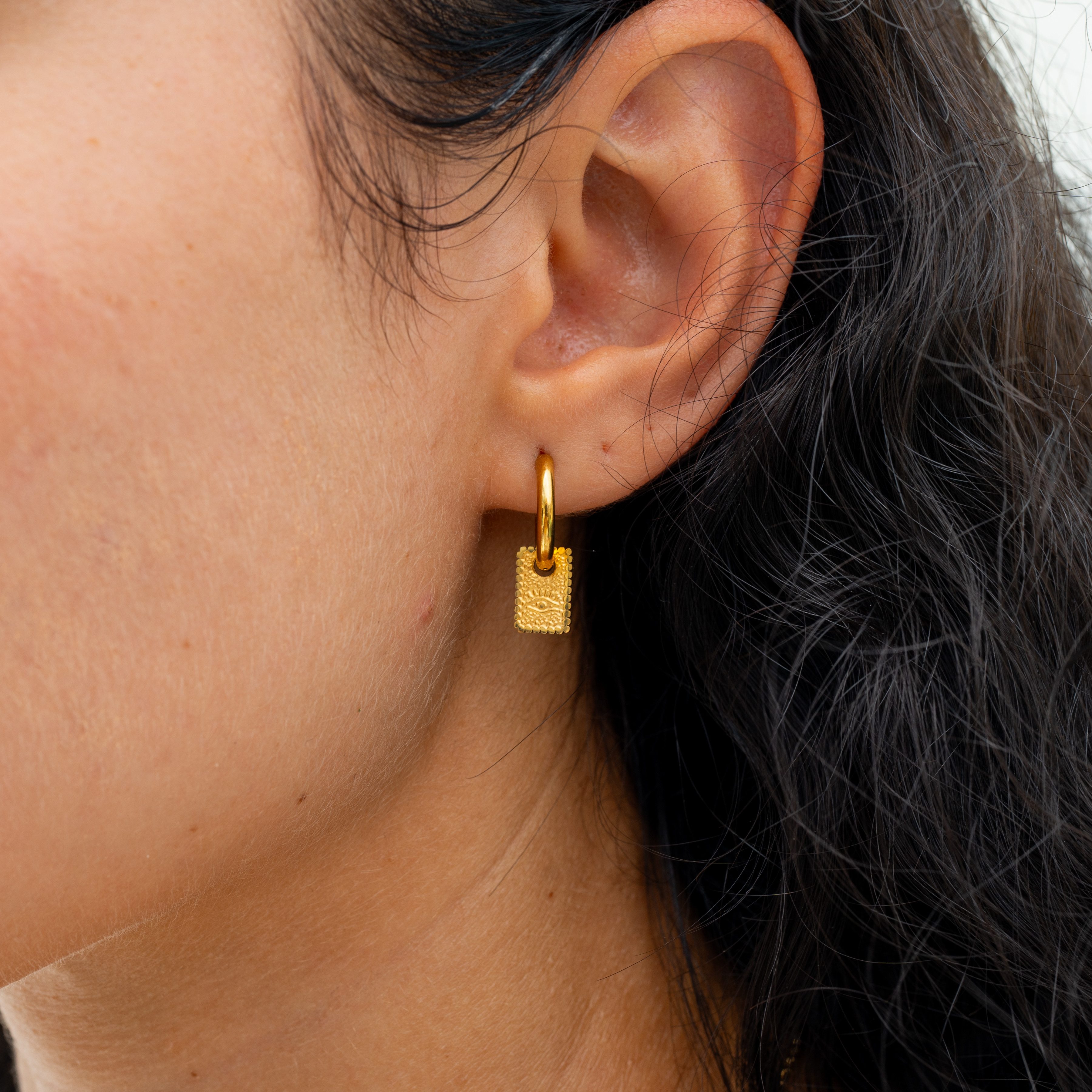 Made by Nami Paar Ohrhänger Set Ohrhänger Silber/Gold Edelstahl Evil Eye hypoallergen wasserfest, minimalistischer Stil - Boho-Schmuck für empfindliche Haut – Bild 5 von 5
