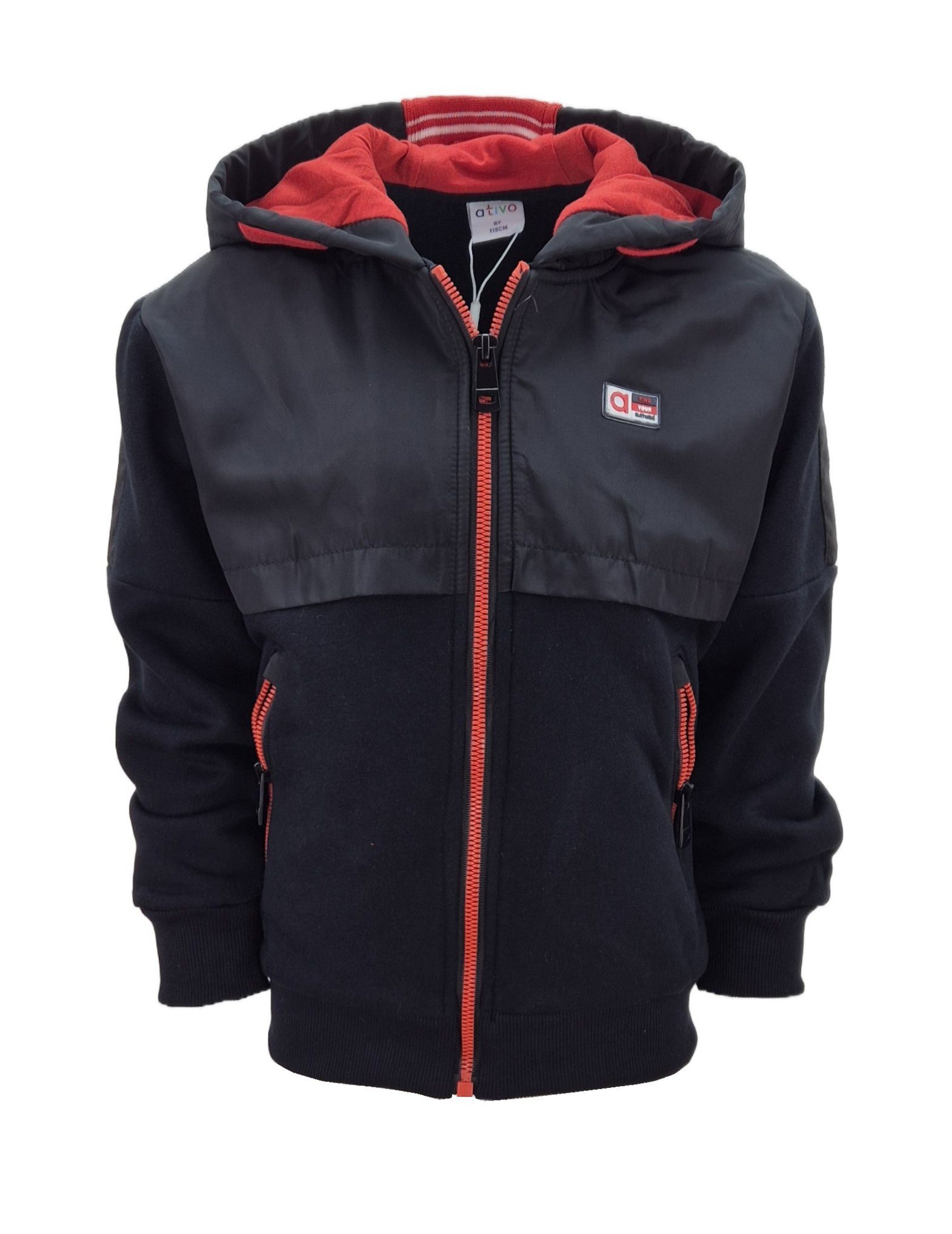 Hessis Kapuzensweatjacke für Jungen – mit Reißverschluss und Materialmix