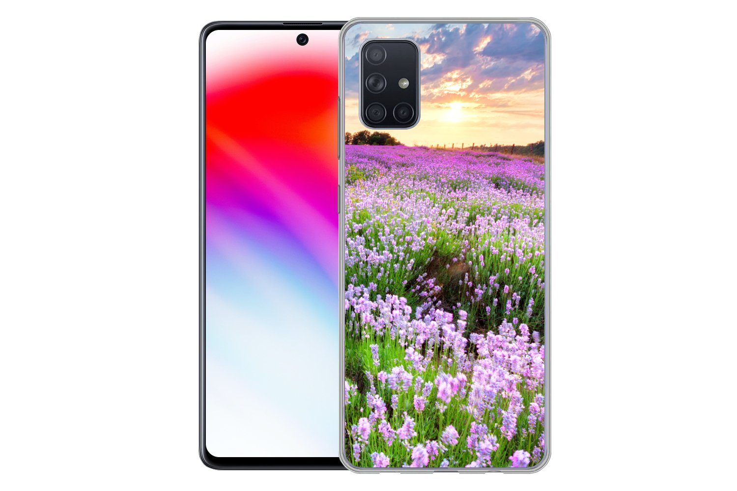 MuchoWow Handyhülle für Samsung Galaxy A71 Blumen - Lavendel - Lila - Himmel - Sonnenunter, Phone Case, Silikon, Schutzhülle Dünn