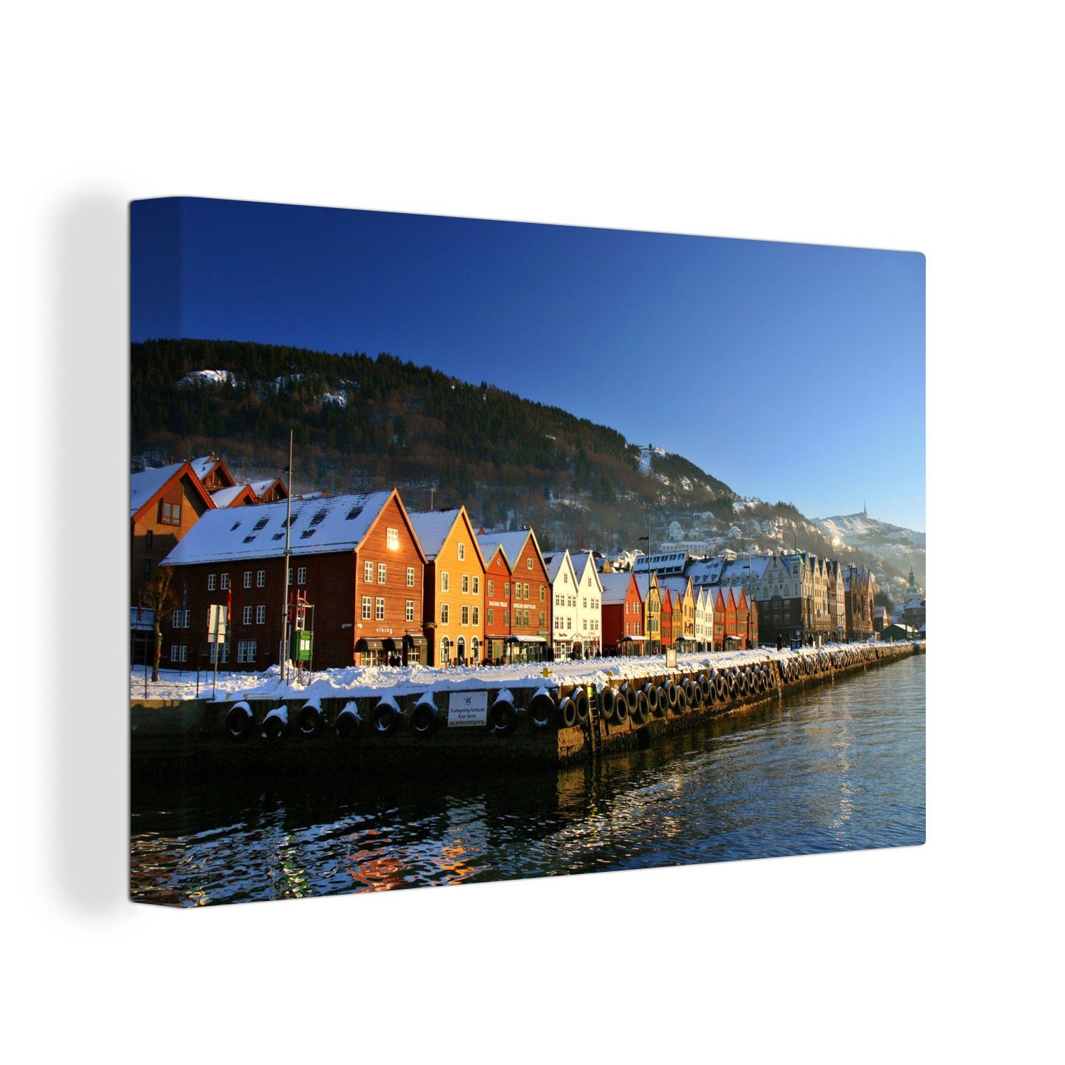 Wandbild am (1 30x20 Trondheim, cm Leinwandbilder, Wasser Leinwandbild Bunte St), Aufhängefertig, in Häuser Wanddeko, OneMillionCanvasses®