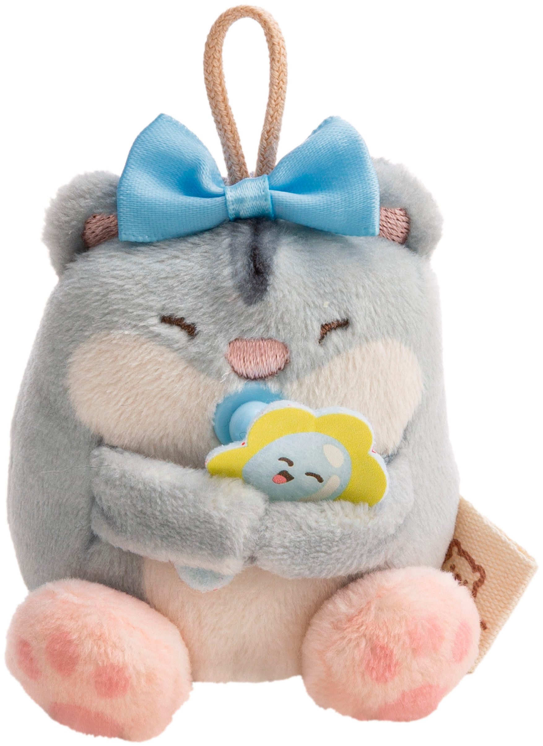 Nici Kuscheltier mymochi, Set Hamster Shai 7cm mit Rassel & Bettchen mit Karabiner (Set), in Geschenkbox