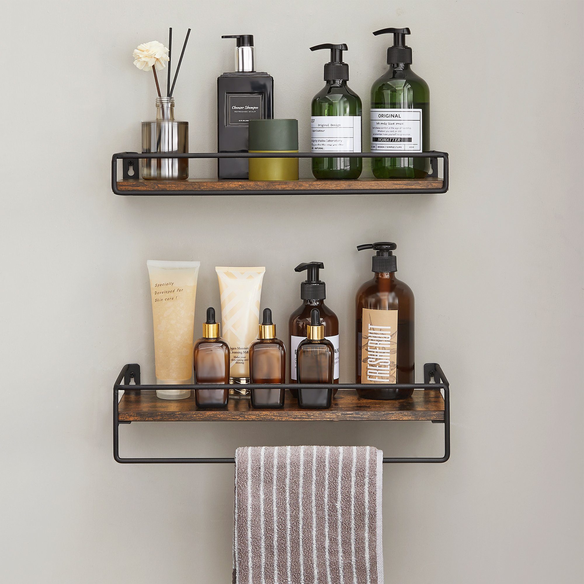 VASAGLE Wandregal, 2-tlg., Schweberegale, mit Stange