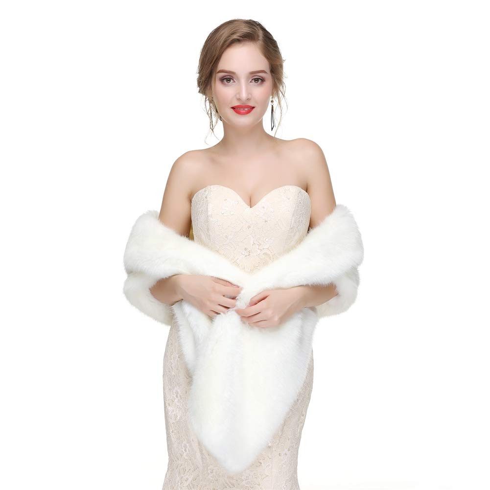 Coonoor Modeschal Damen Brautjacke Brautstola Kunstfell Braut Stola Abendstola, (1-St), Hochzeitstuch Pelzimitat für Abendparty Hochzeitstuch