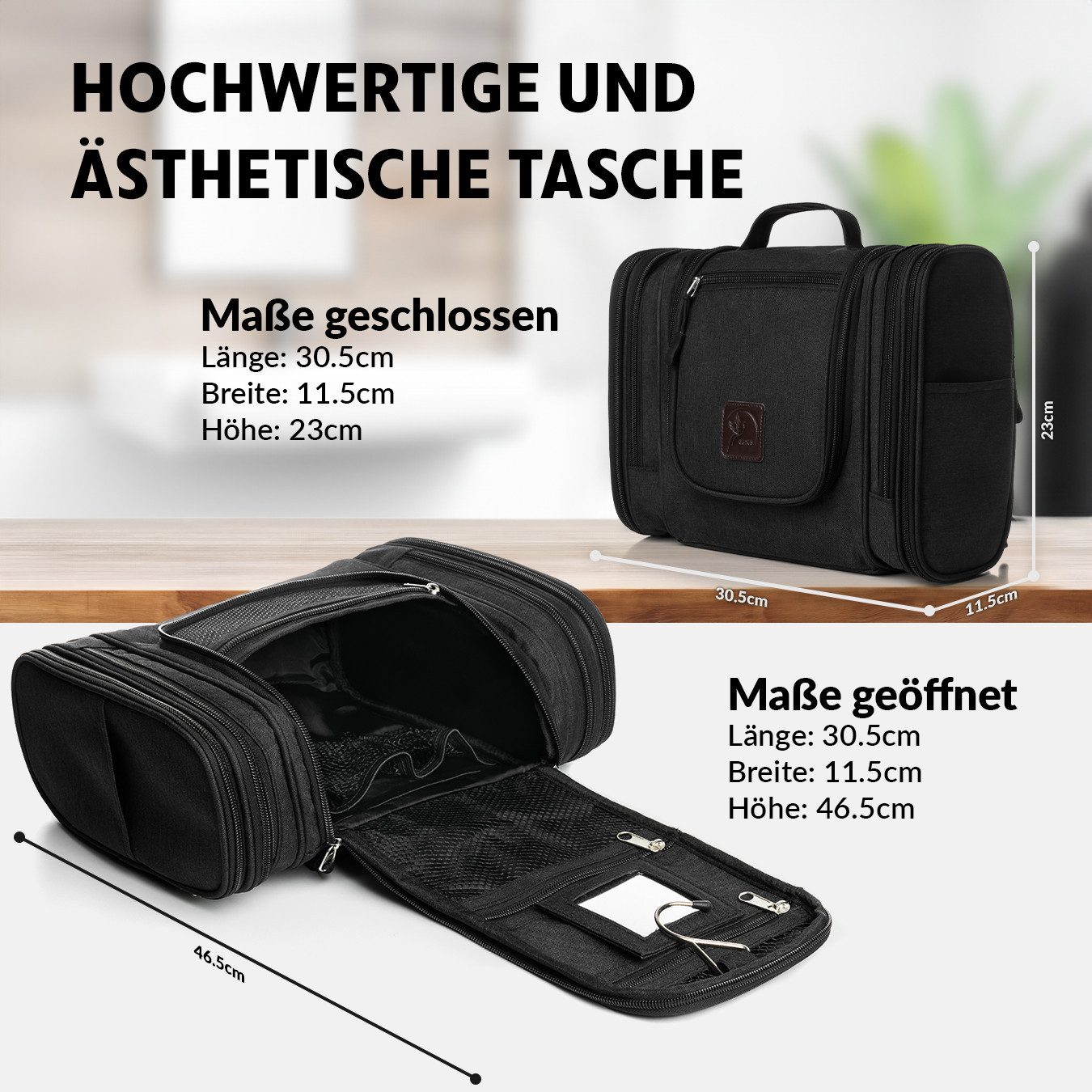 Obics Kulturbeutel XXL 8 Liter (Set, 2 Teilig), zum Aufhängen - Kosmetiktasche für Damen & Herren 10 Fächer – Bild 4 von 5