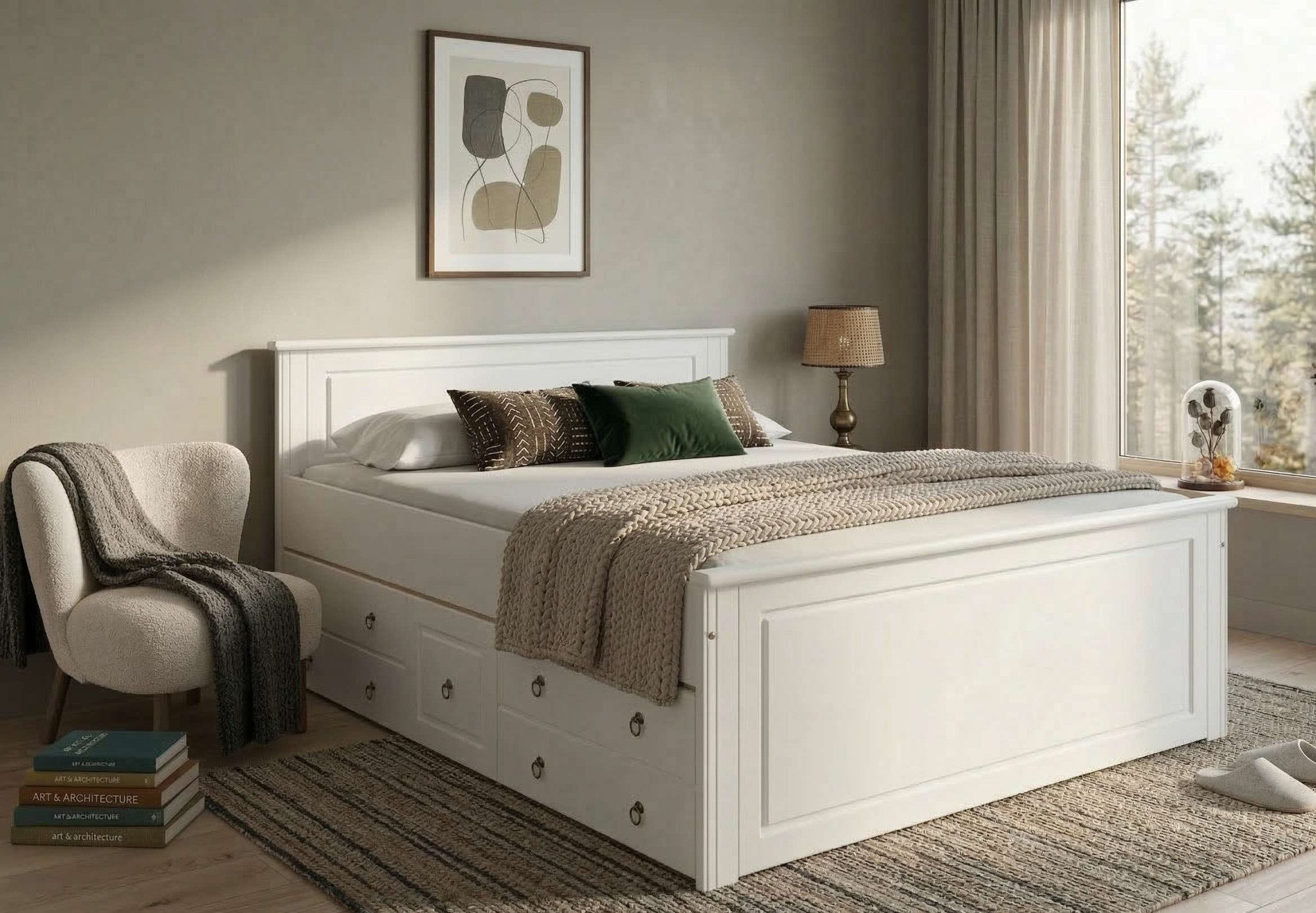 OTTO home Massivholzbett Hugo, FSC® zertifiziert, Landhausstil, zeitlos und edel (auch als Super Sparset inklusive Schubkästen), Stauraumbett, extra belastbar, Made in EU, viele Breiten