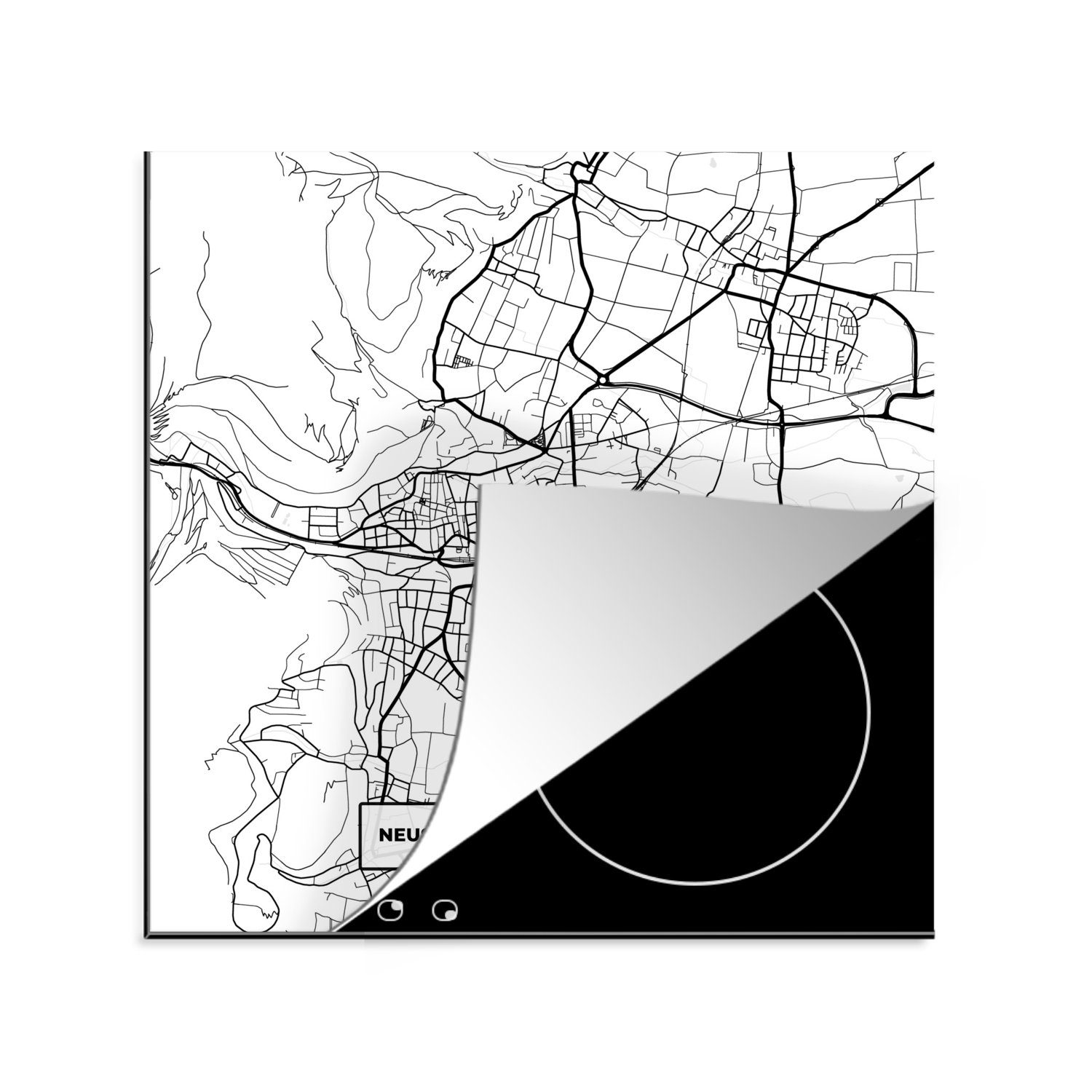 MuchoWow Herdblende-/Abdeckplatte Neustadt an der Weinstraße - Karte - Stadtplan, Vinyl, (1 tlg), 78x78 cm, Ceranfeldabdeckung, Arbeitsplatte für küche