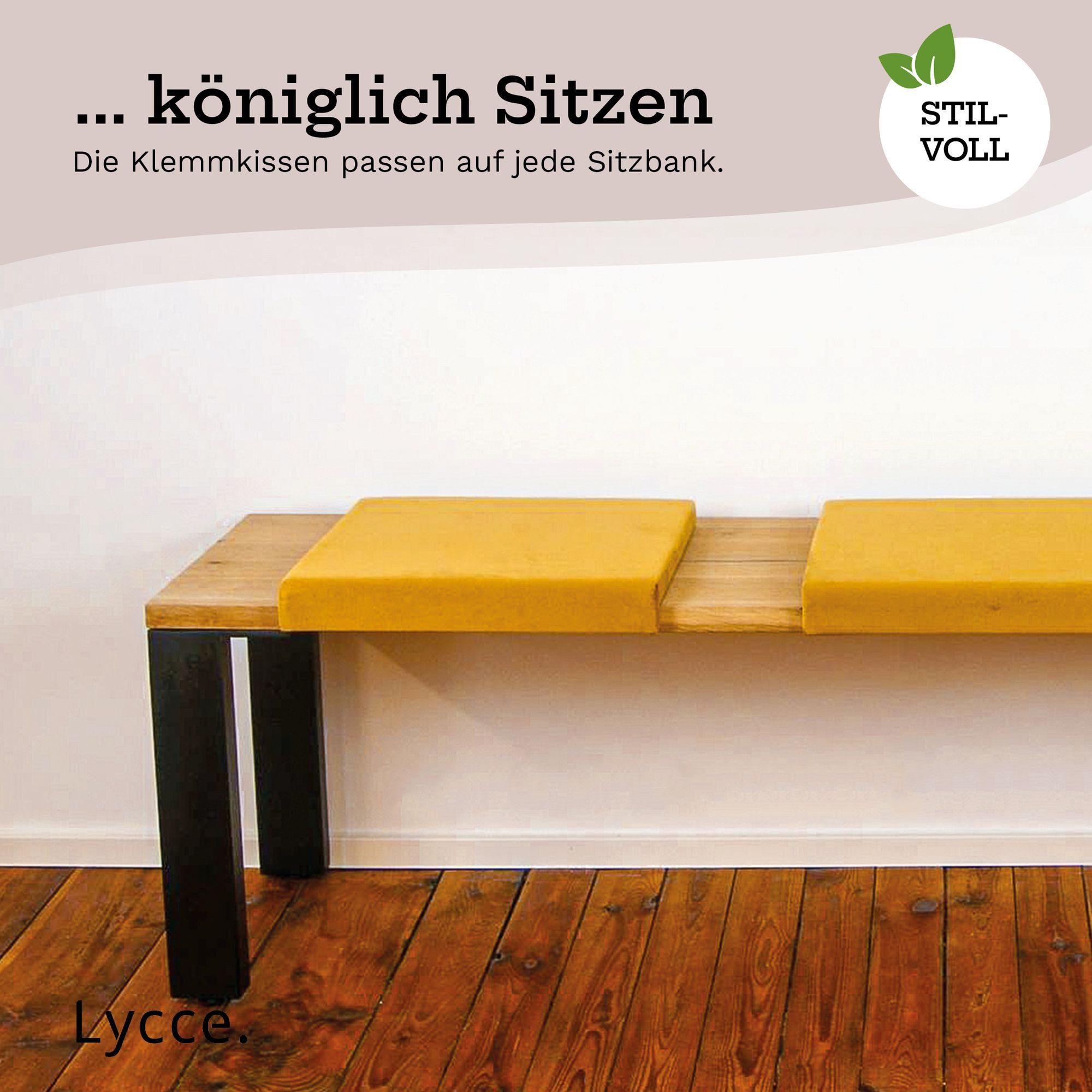 Lycce Bankauflage Klemmkissen, Sitzkissen mit 1 Leiste, 40cm breit - 35cm Klemmtiefe, (1 St), weich gepolstert, verrutscht nicht, edle Optik Samt senf olive – Bild 5 von 5