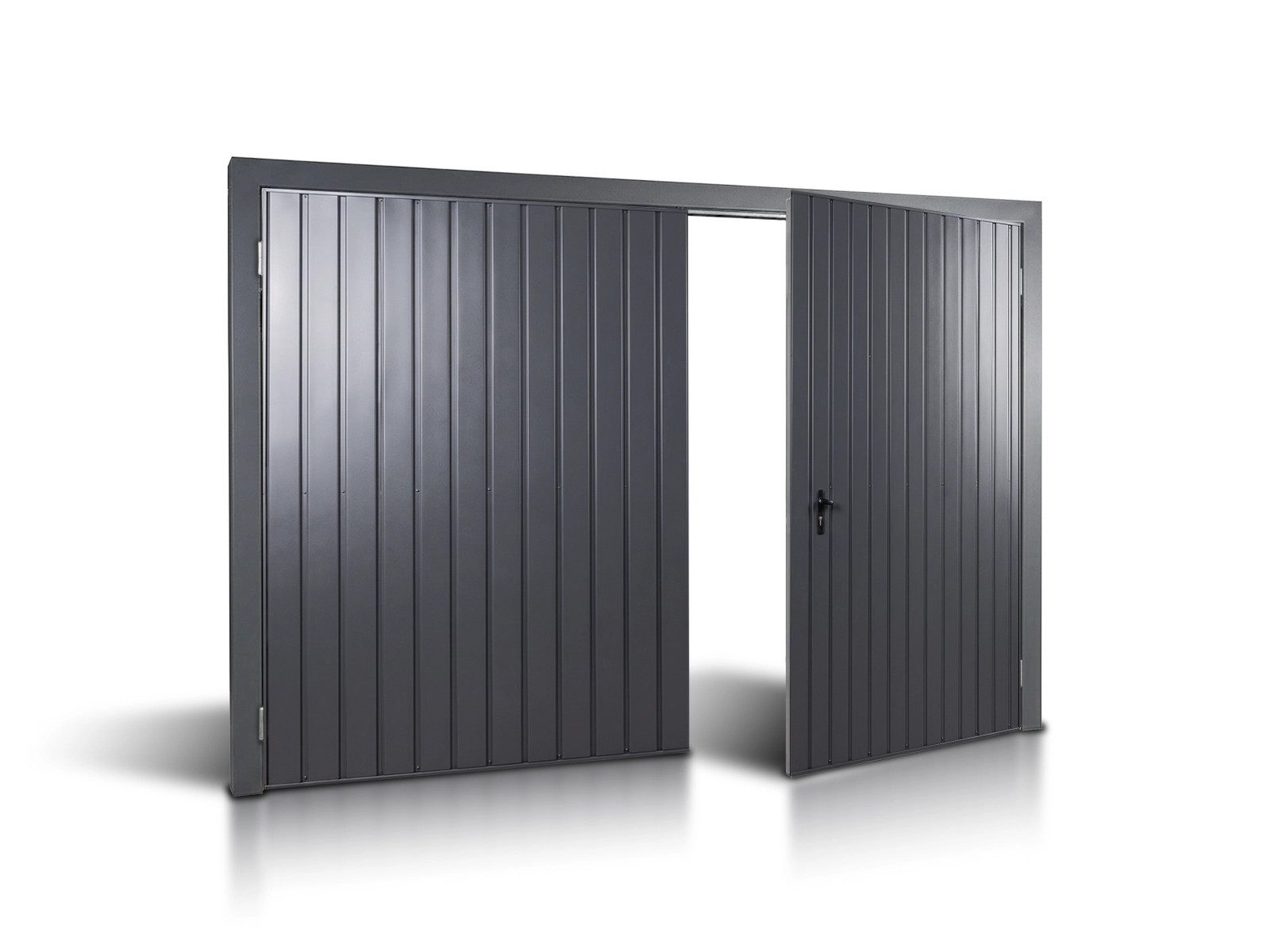 LiderStal Garagentor Doppelflügeltor 3x2 m Stahl Graphit vertikale Sicke Paneel 10 cm, Durchfahrt 2,85 x 1,90 m, Zarge verzinkt