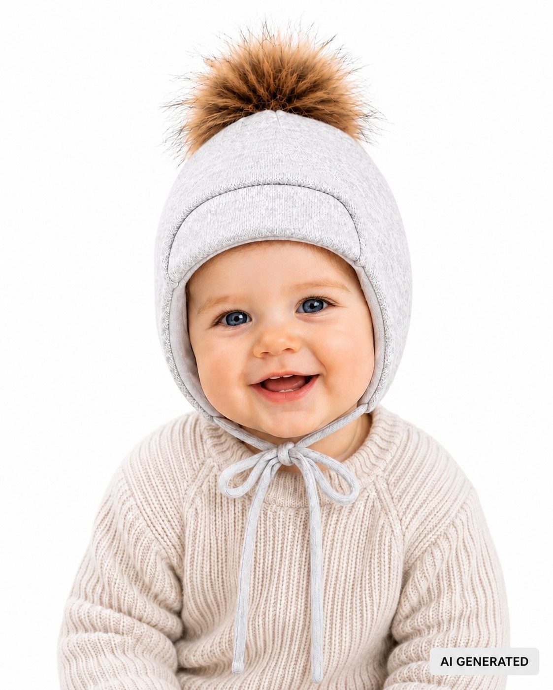 Smarilla Bommelmütze Wintermütze Baby & Kinder, Gefütterte Bindemütze mit Ohrenklappen mit Baumwolle gefüttert